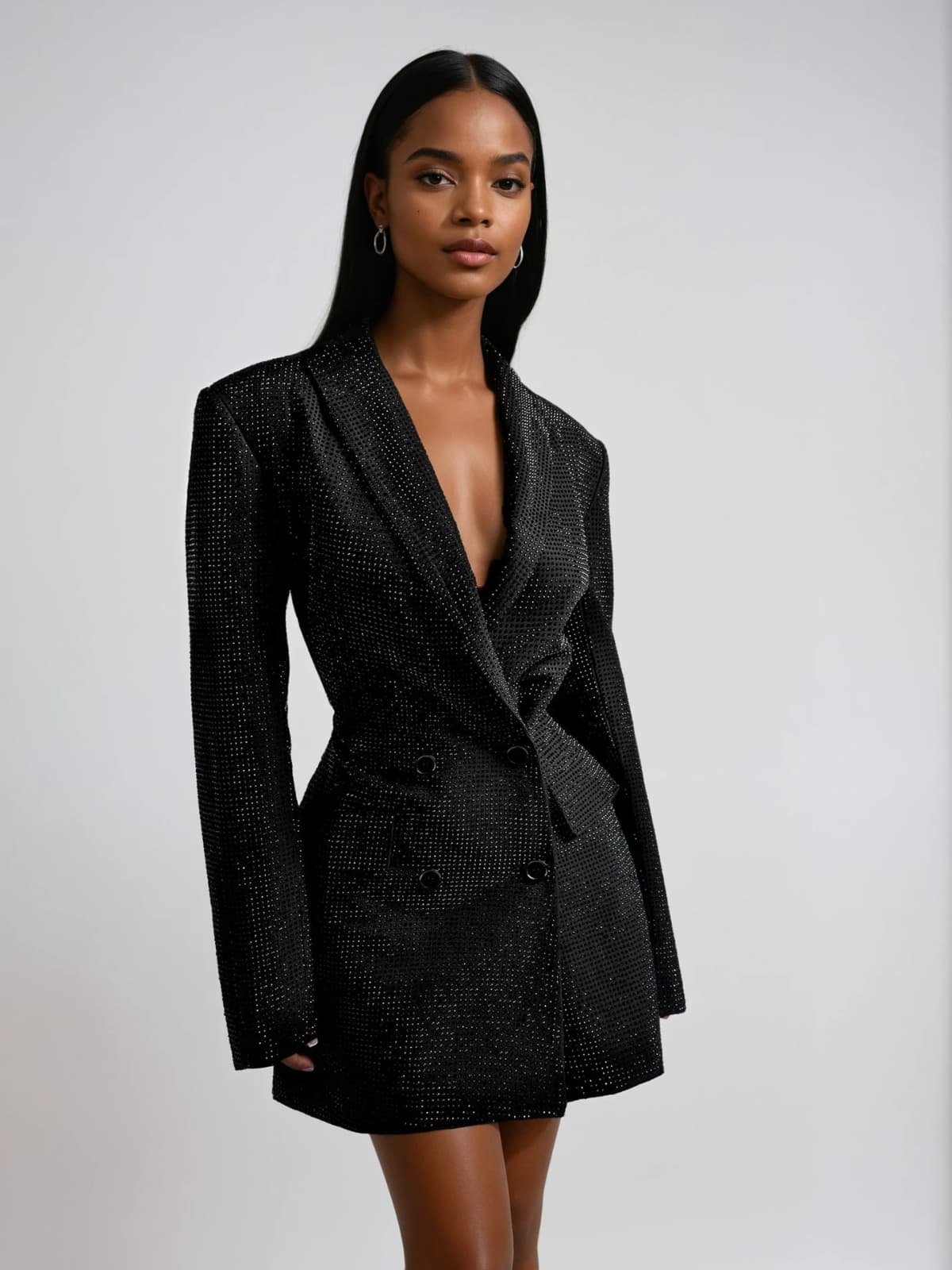 Driftspace Rhinestone Mini Blazer Dress In Black