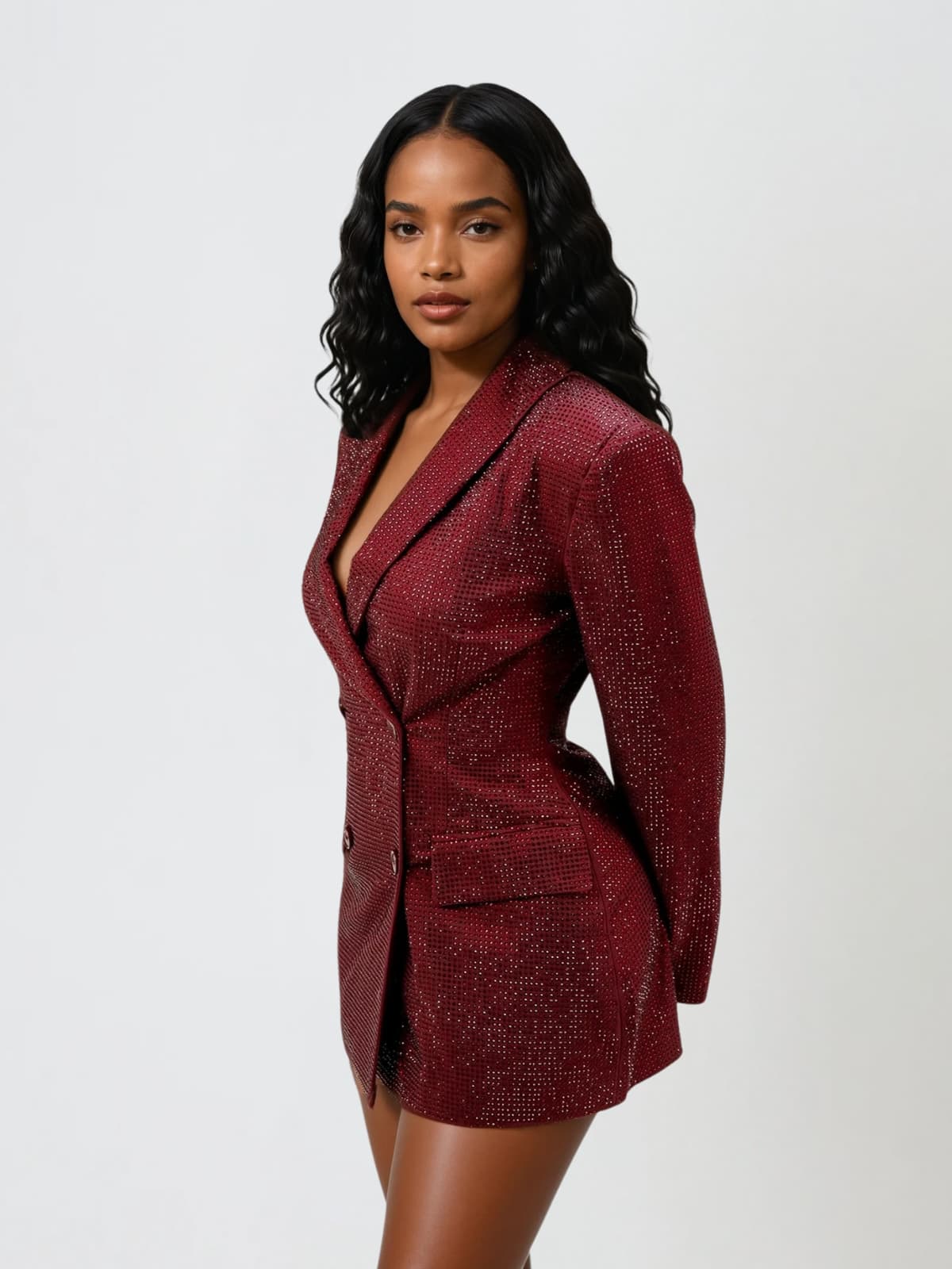 Driftspace Rhinestone Mini Blazer Dress In Red