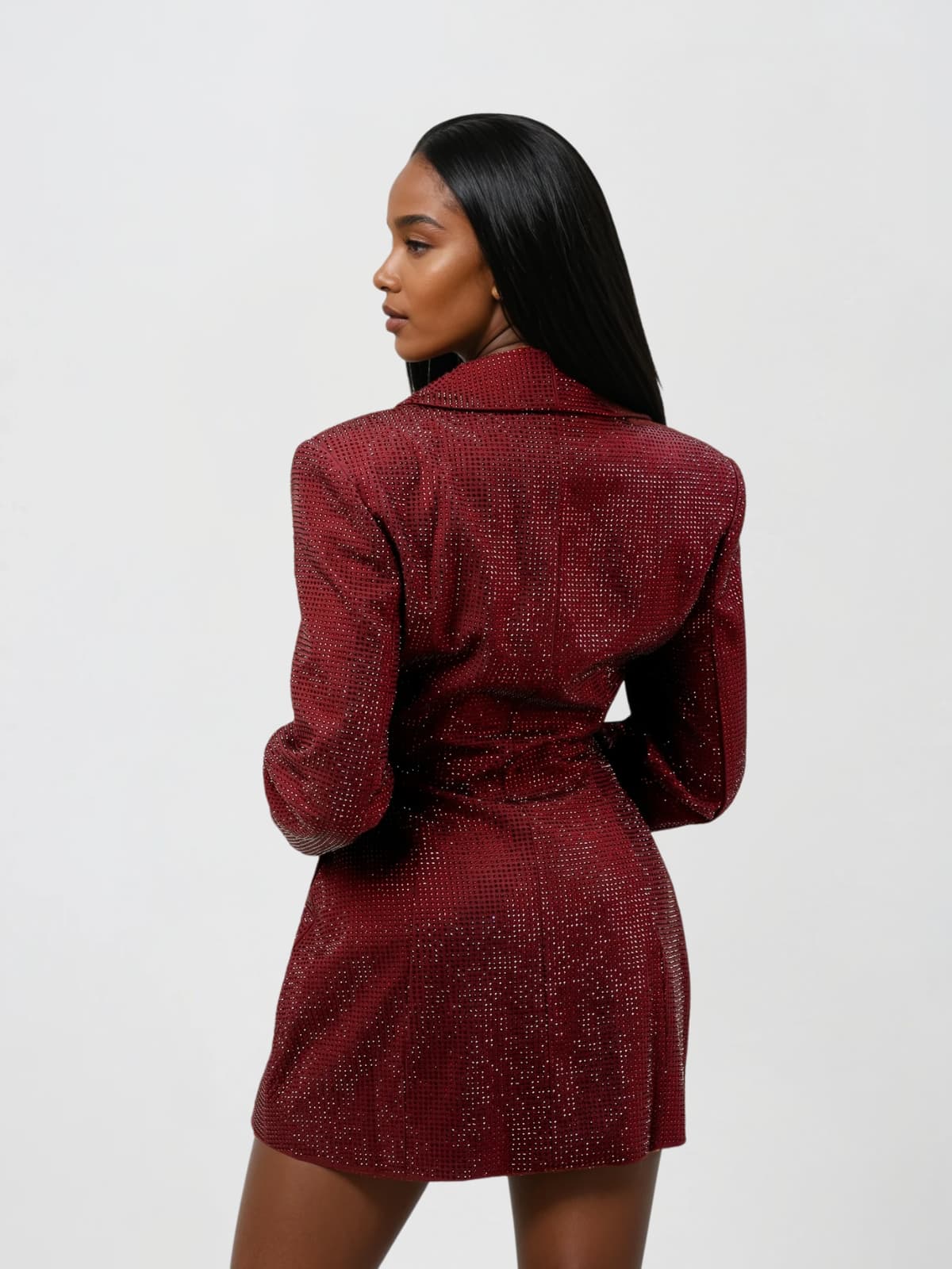 Driftspace Rhinestone Mini Blazer Dress In Red