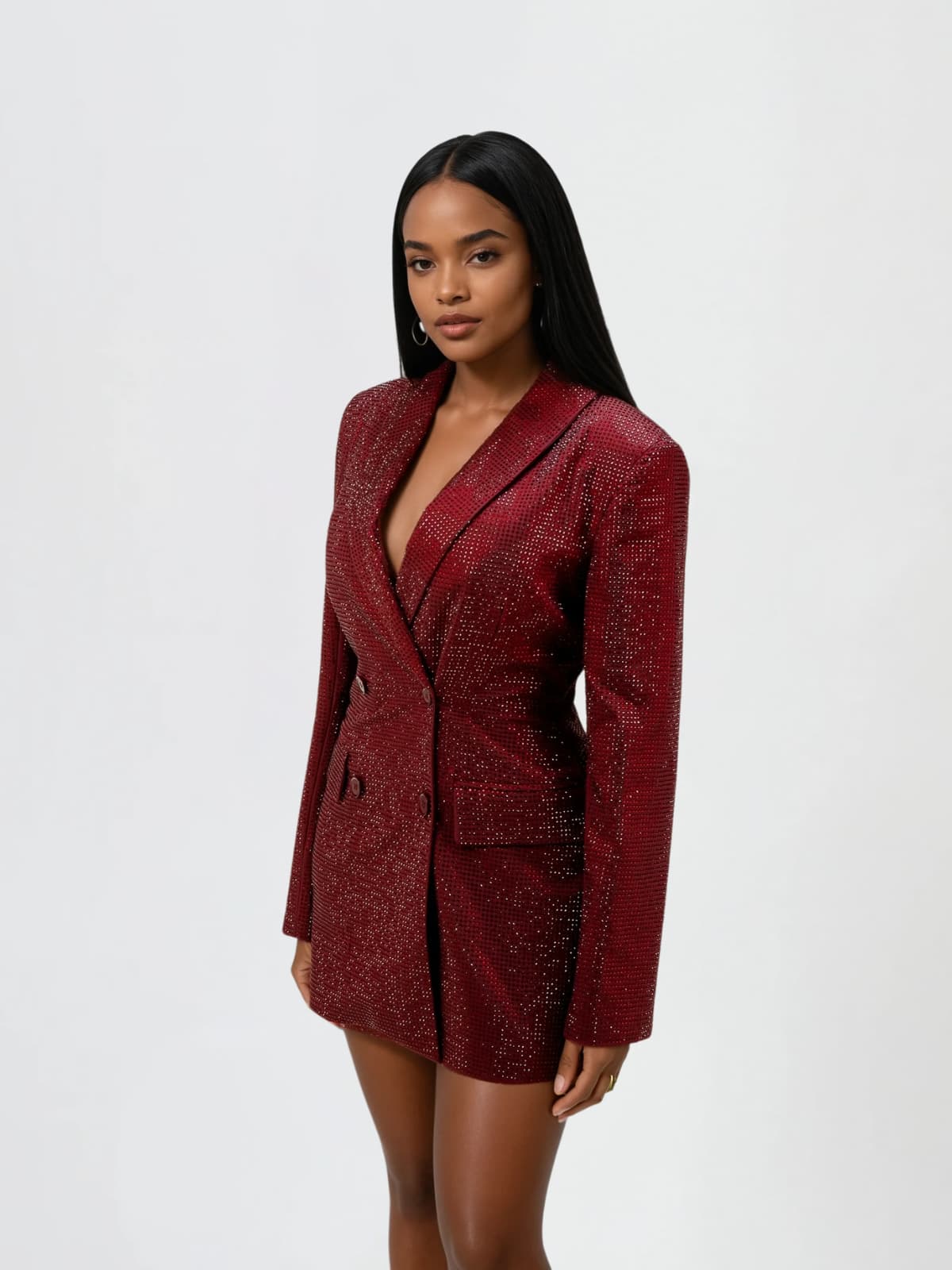 Driftspace Rhinestone Mini Blazer Dress In Red