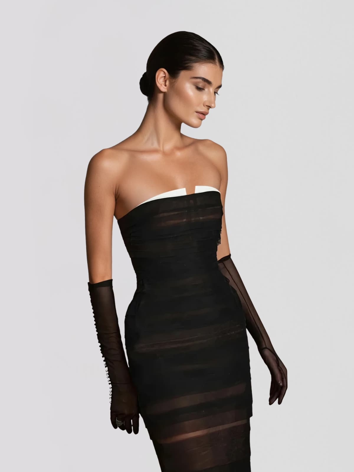 Dronea Strapless Mesh Maxi Dress