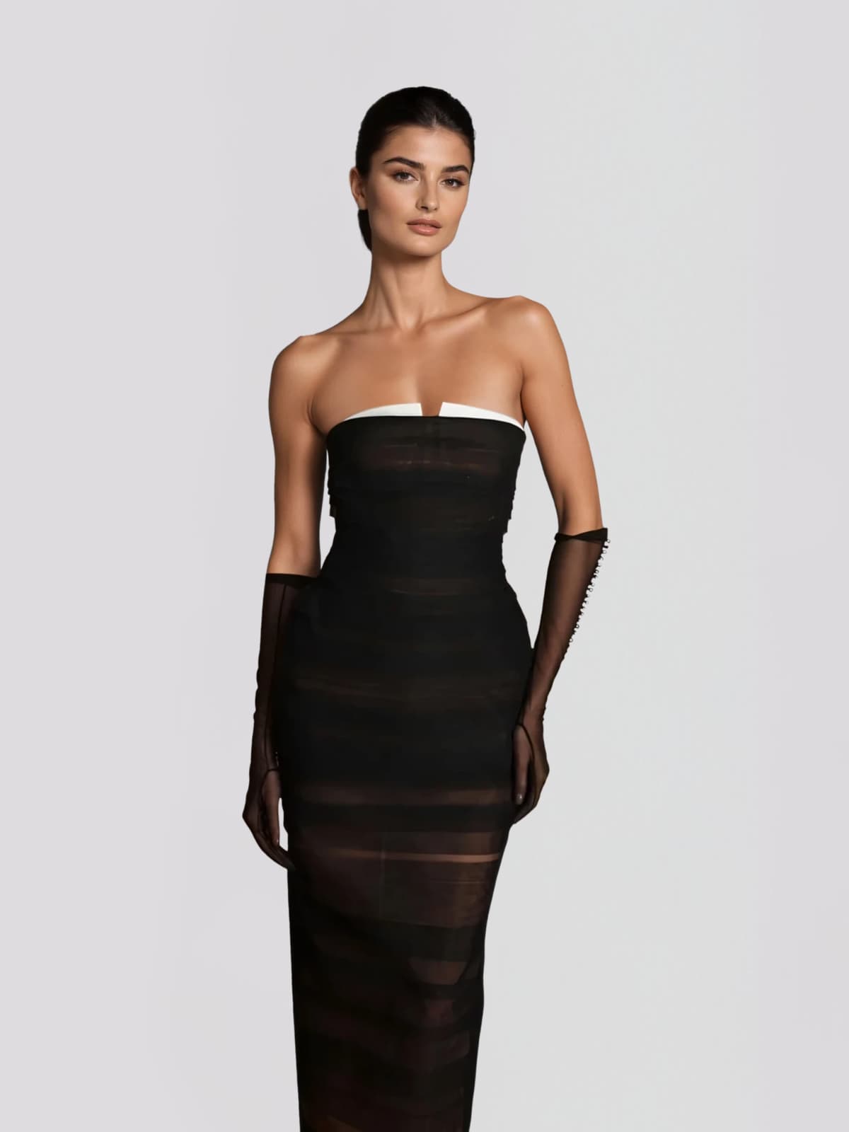 Dronea Strapless Mesh Maxi Dress