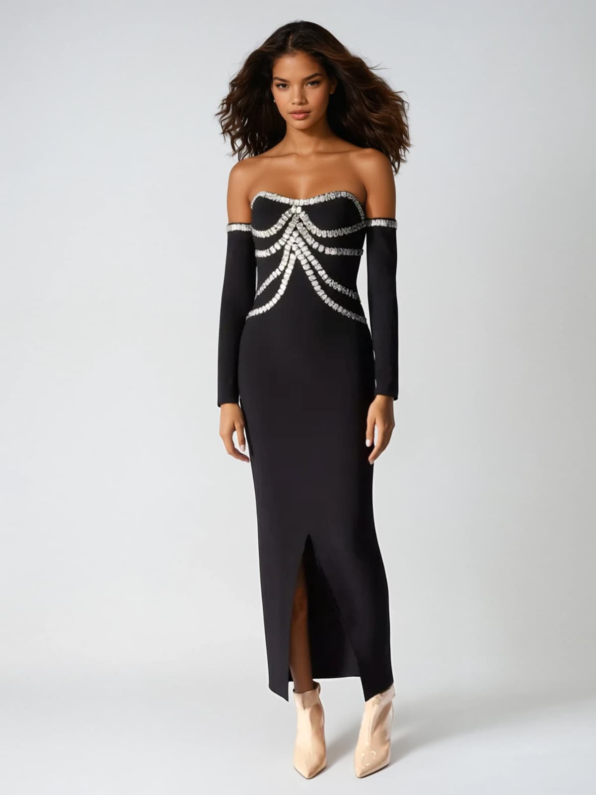 Drosyn Strapless Crystal Bandage Maxi Dress