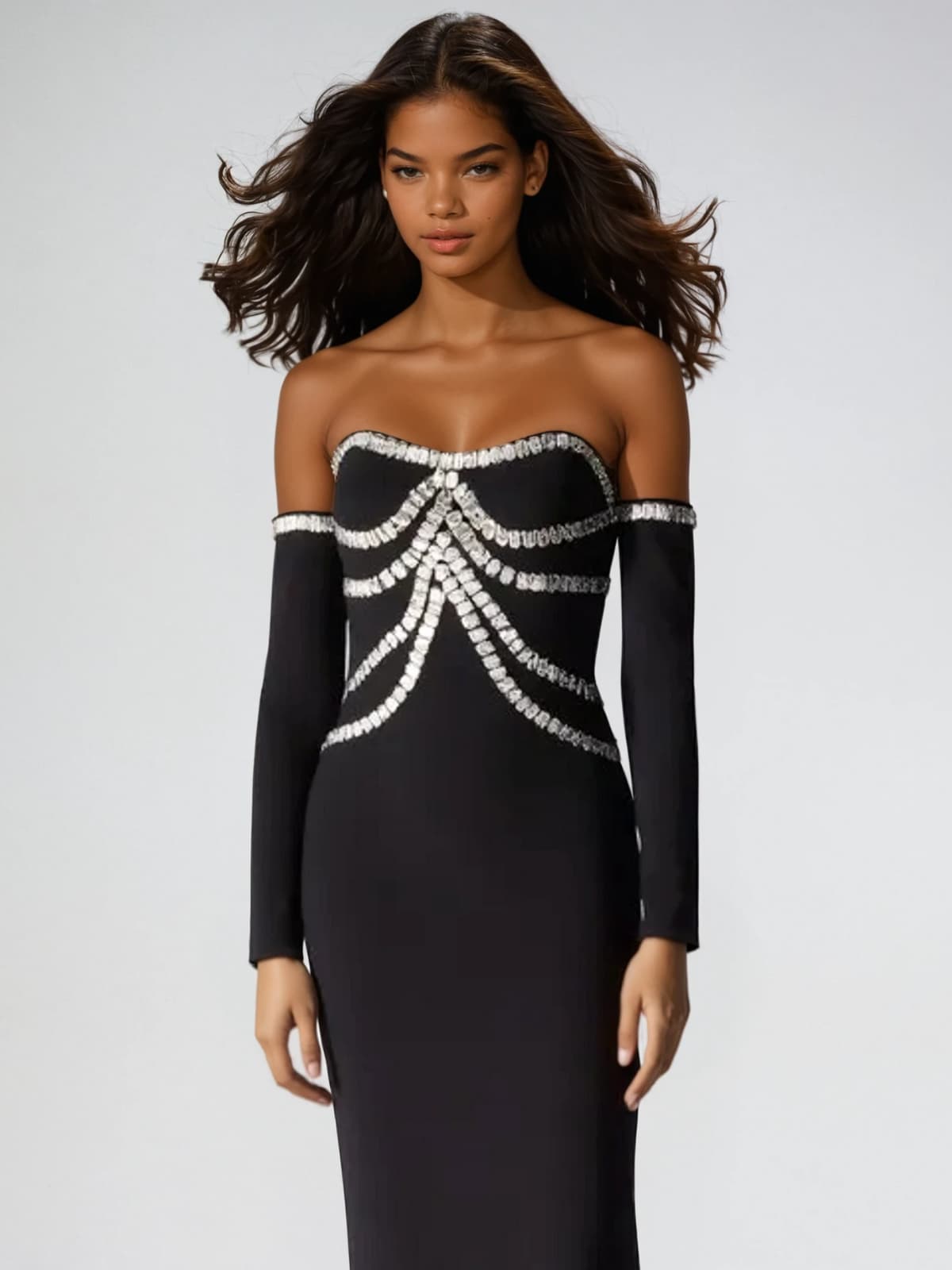 Drosyn Strapless Crystal Bandage Maxi Dress