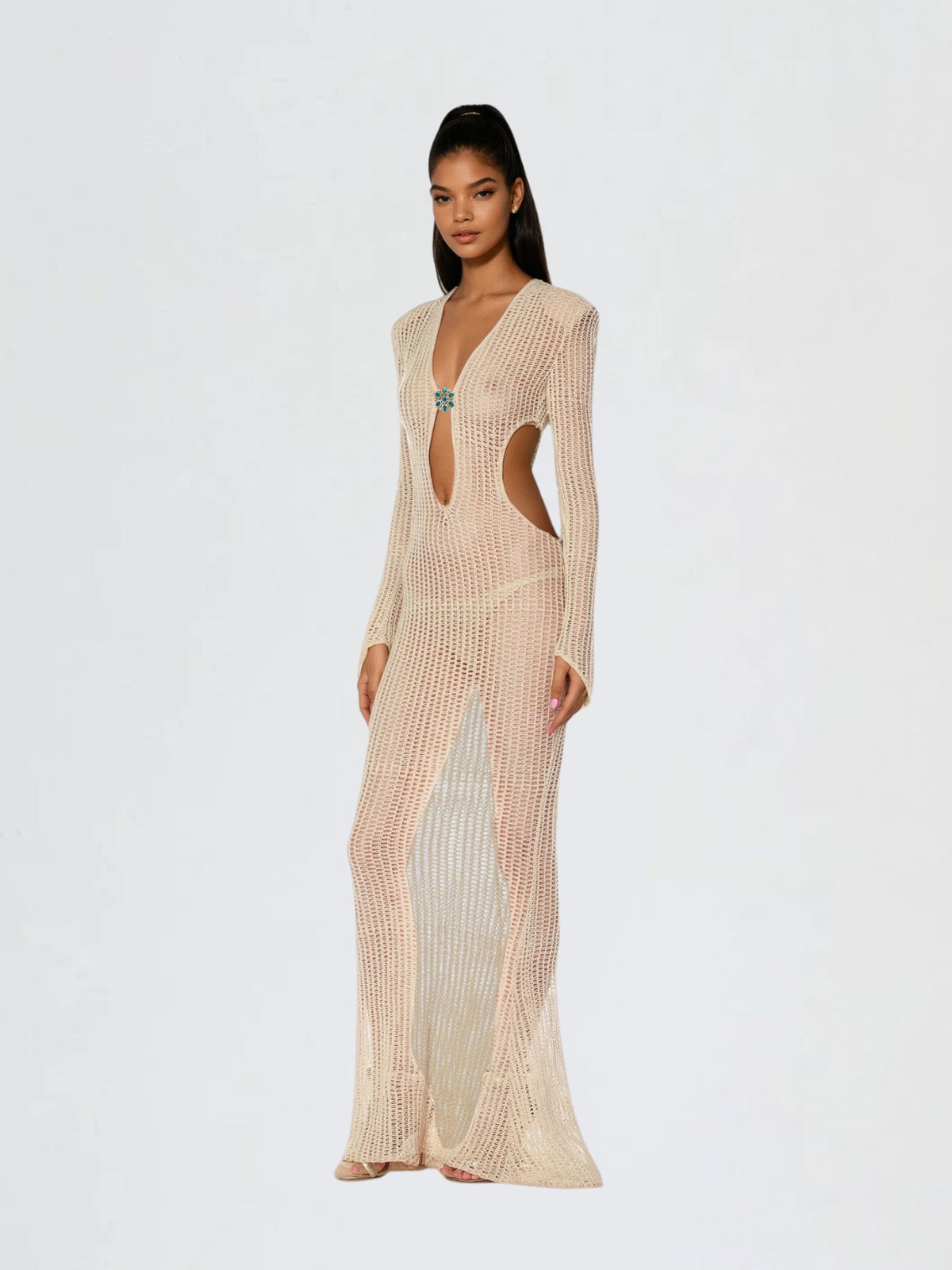 Druselle Plunge Neck Cutout Maxi Dress