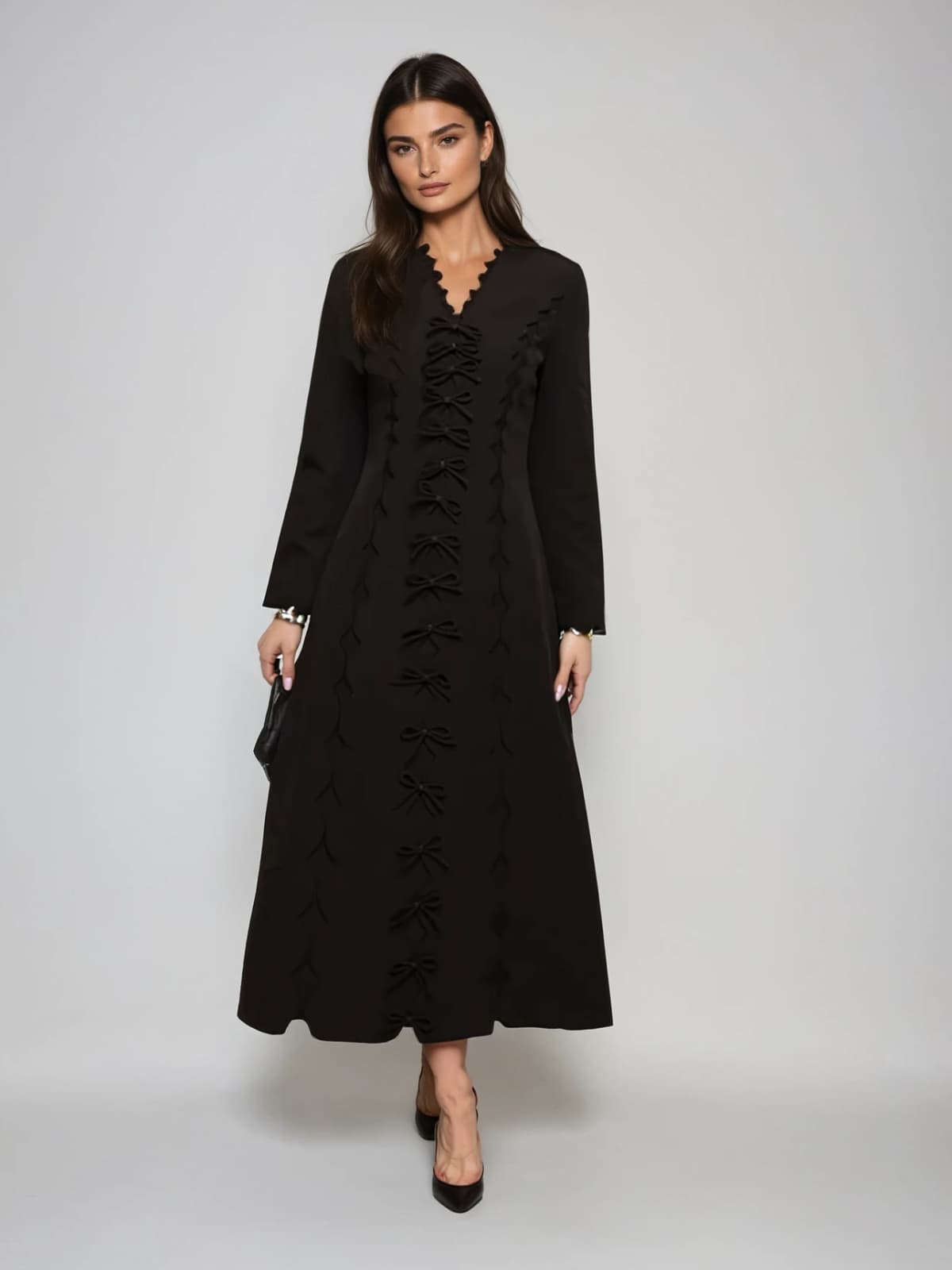 Drusoid V Neck Bow Midi Dress