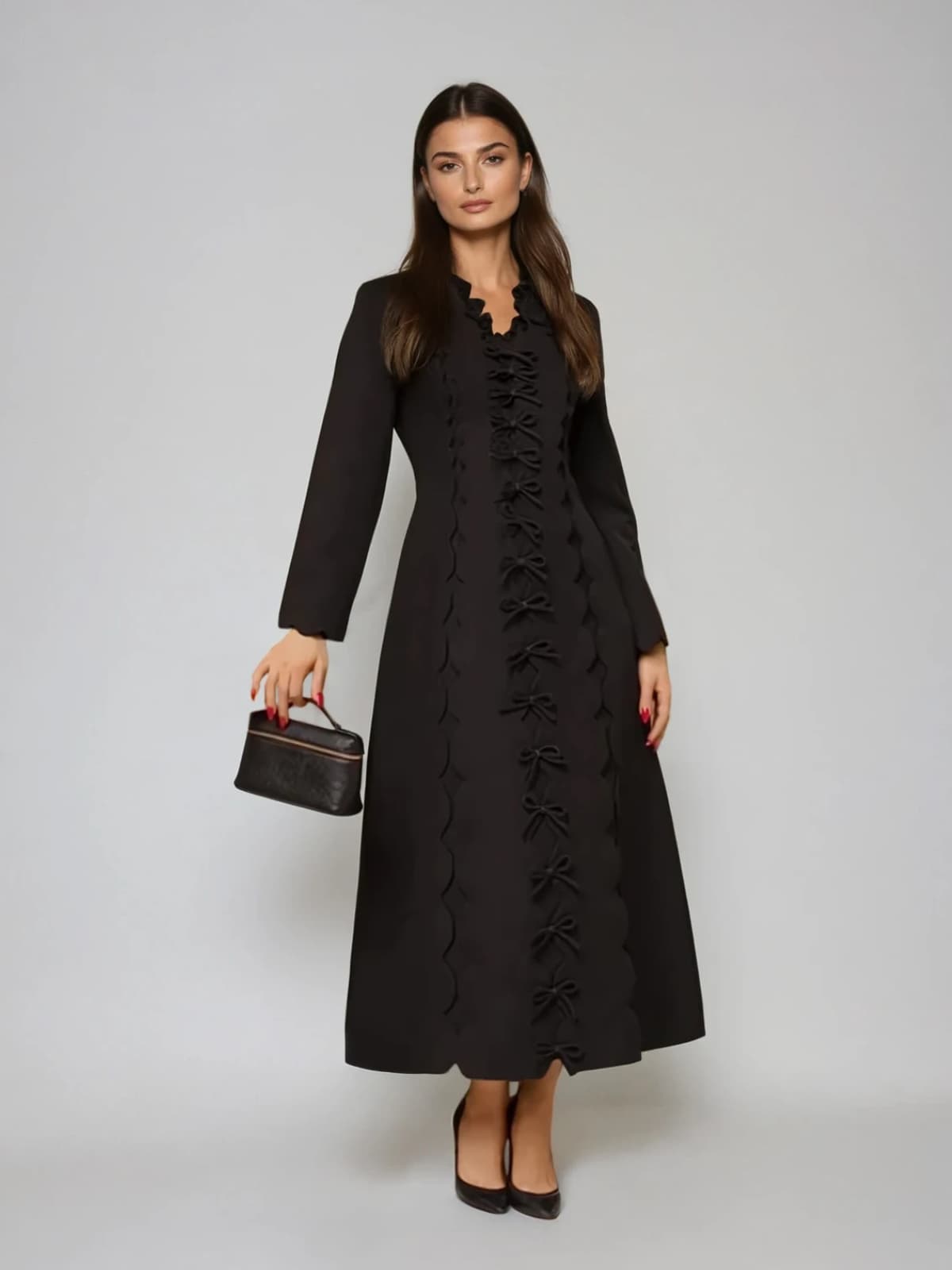 Drusoid V Neck Bow Midi Dress