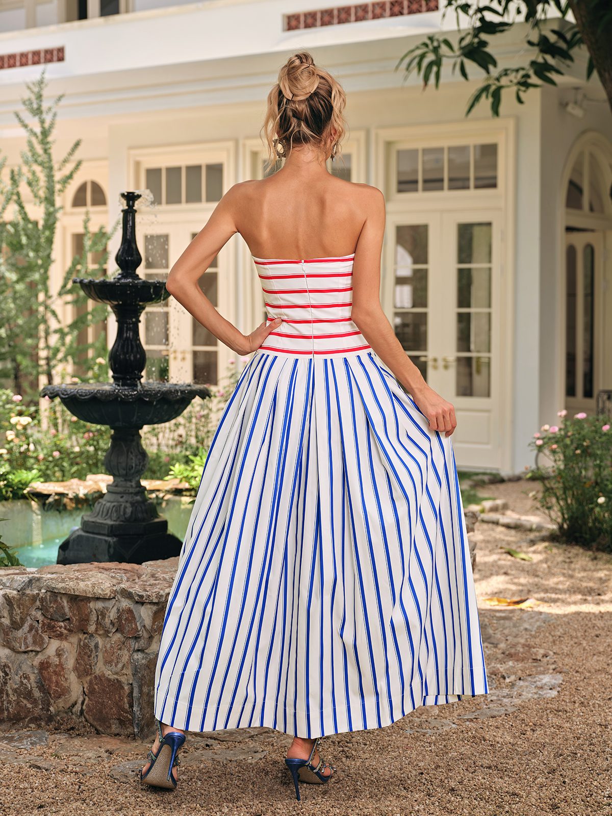 Drythos Strapless Stripe Maxi Dress