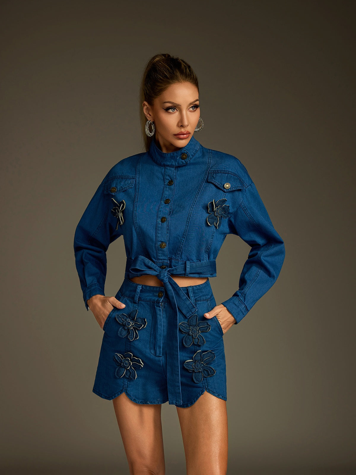 Dunstone Flower Denim Shorts Set