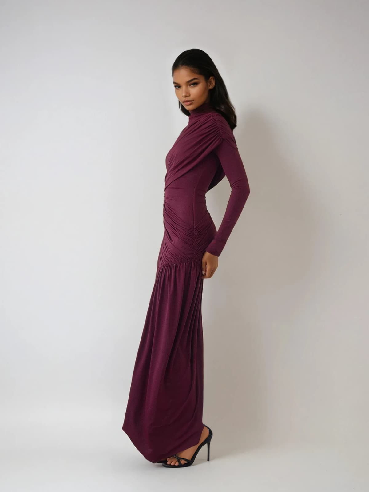 Dyhedra Long Sleeve Draped Ruched Mini Dress