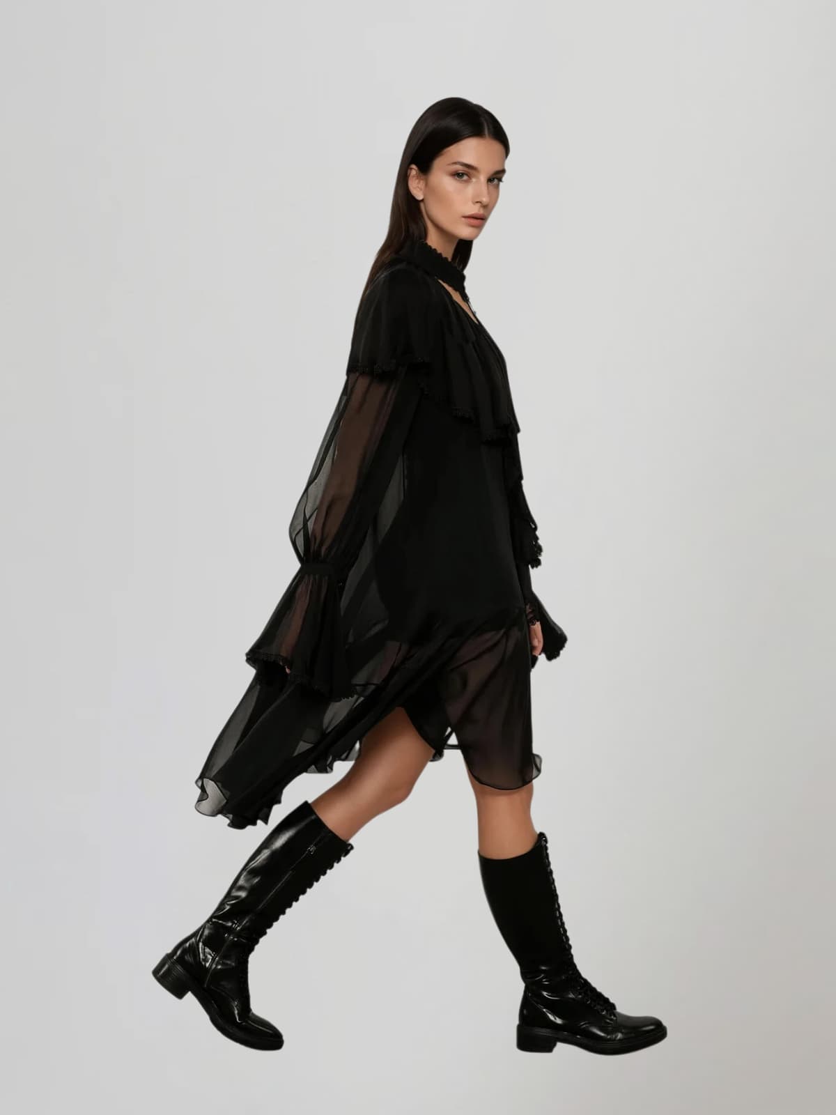Dynexus Long Sleeve Mesh Ruffle Mini Dress