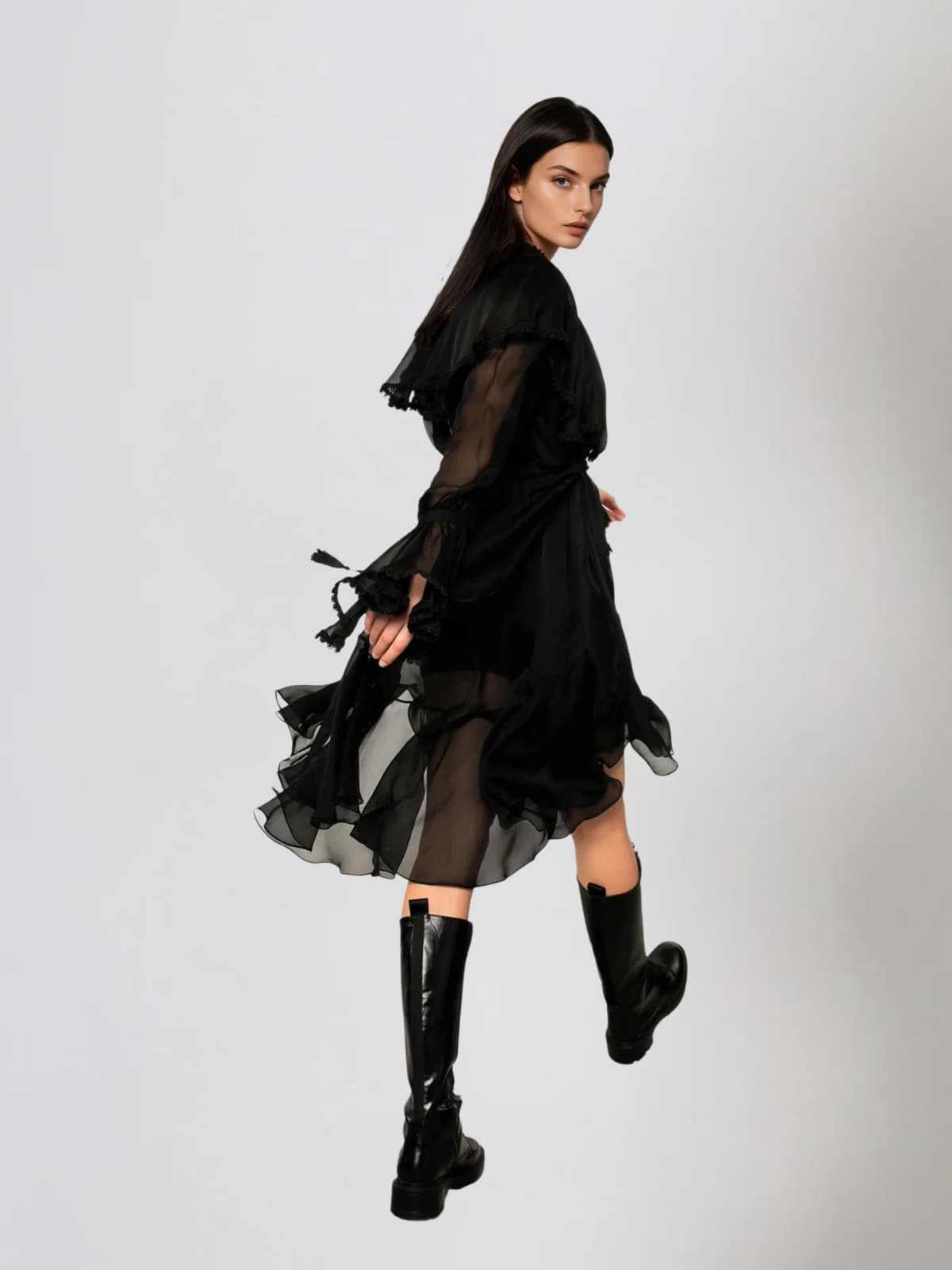 Dynexus Long Sleeve Mesh Ruffle Mini Dress