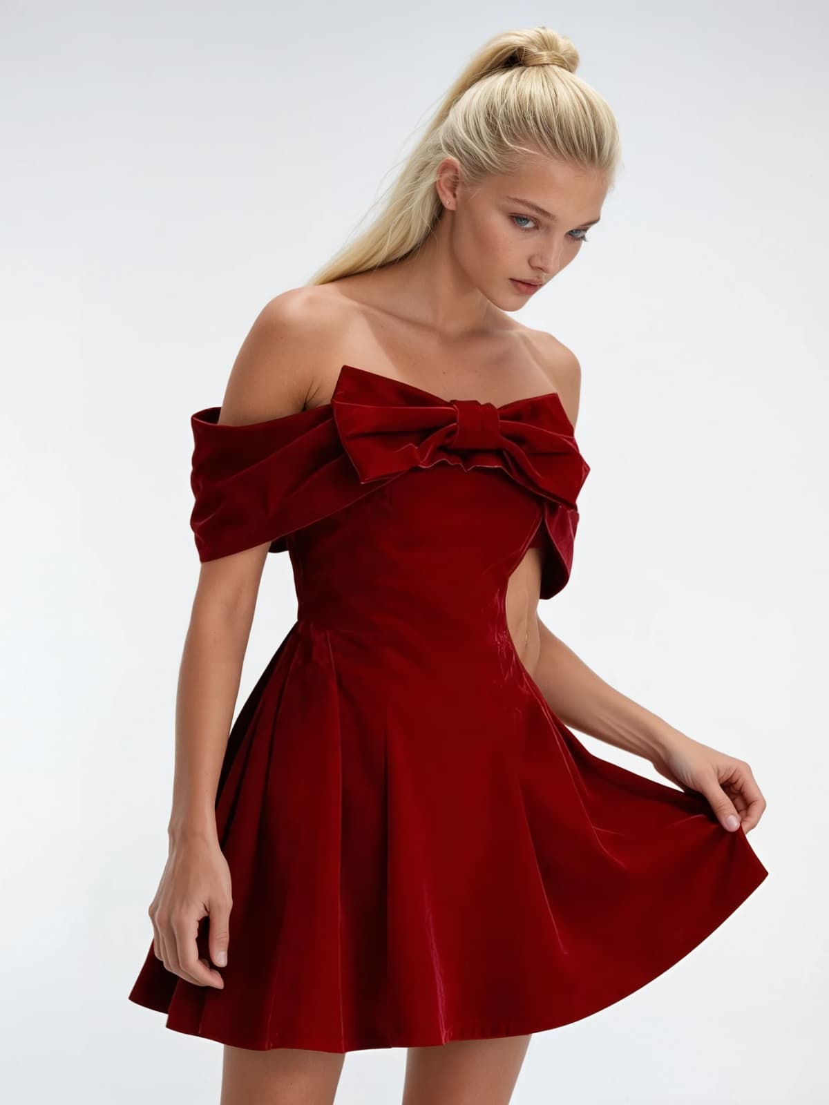 Dyphone Off Shoulder Bow Mini Dress