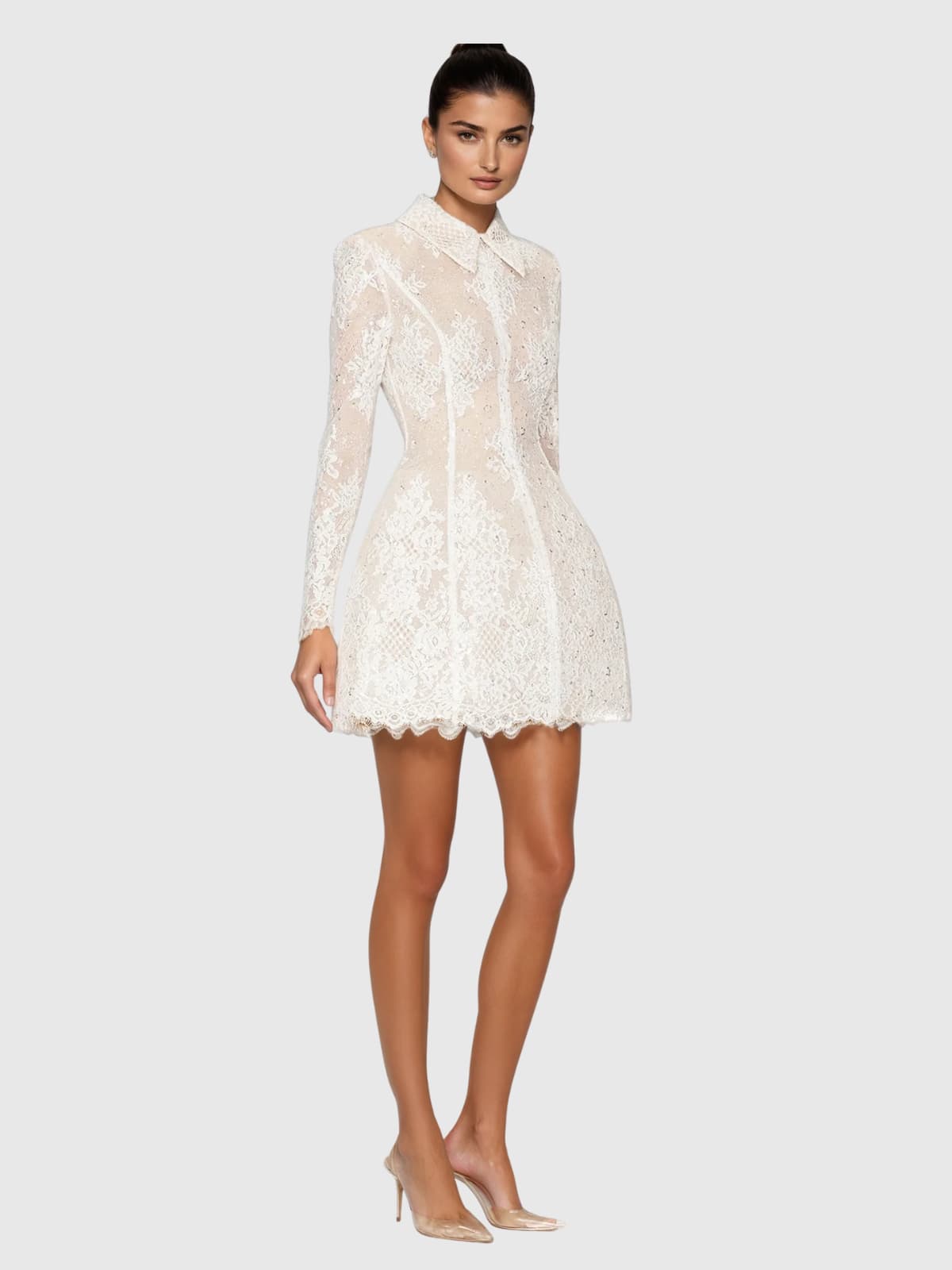 Dyriel Folded Collar Sequin Lace Mini Dress