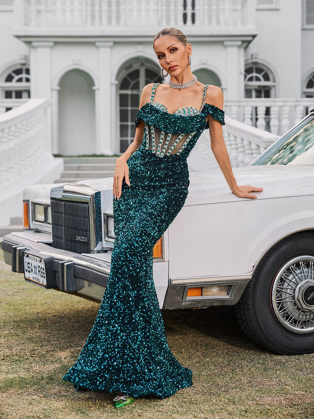 Dyvora Spaghetti Embellished Maxi Dress