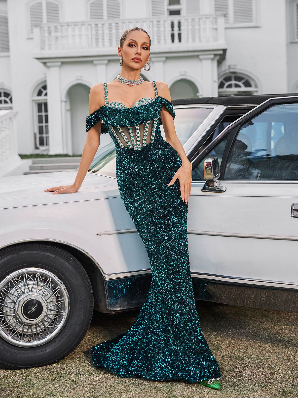 Dyvora Spaghetti Embellished Maxi Dress
