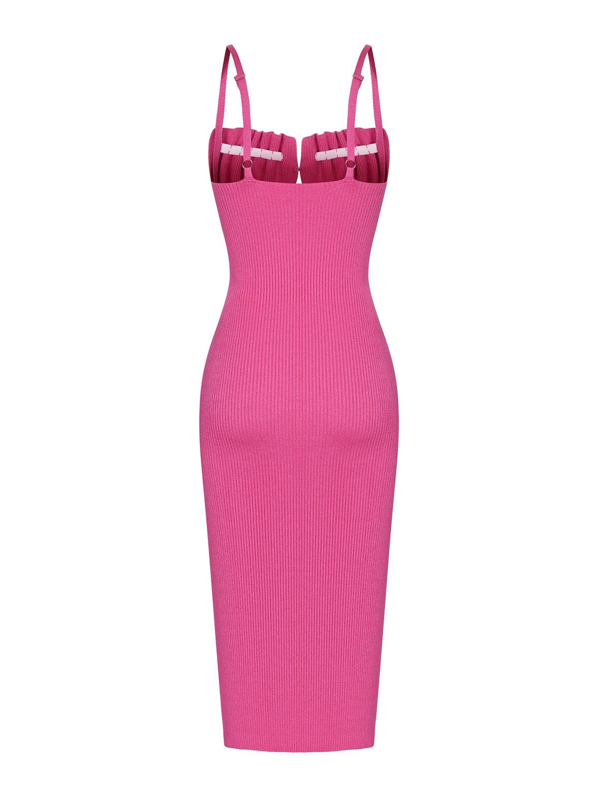 Eabha Spaghetti Cutout Midi Dress in pink featuring a classic square neckline and stylish back cutout.