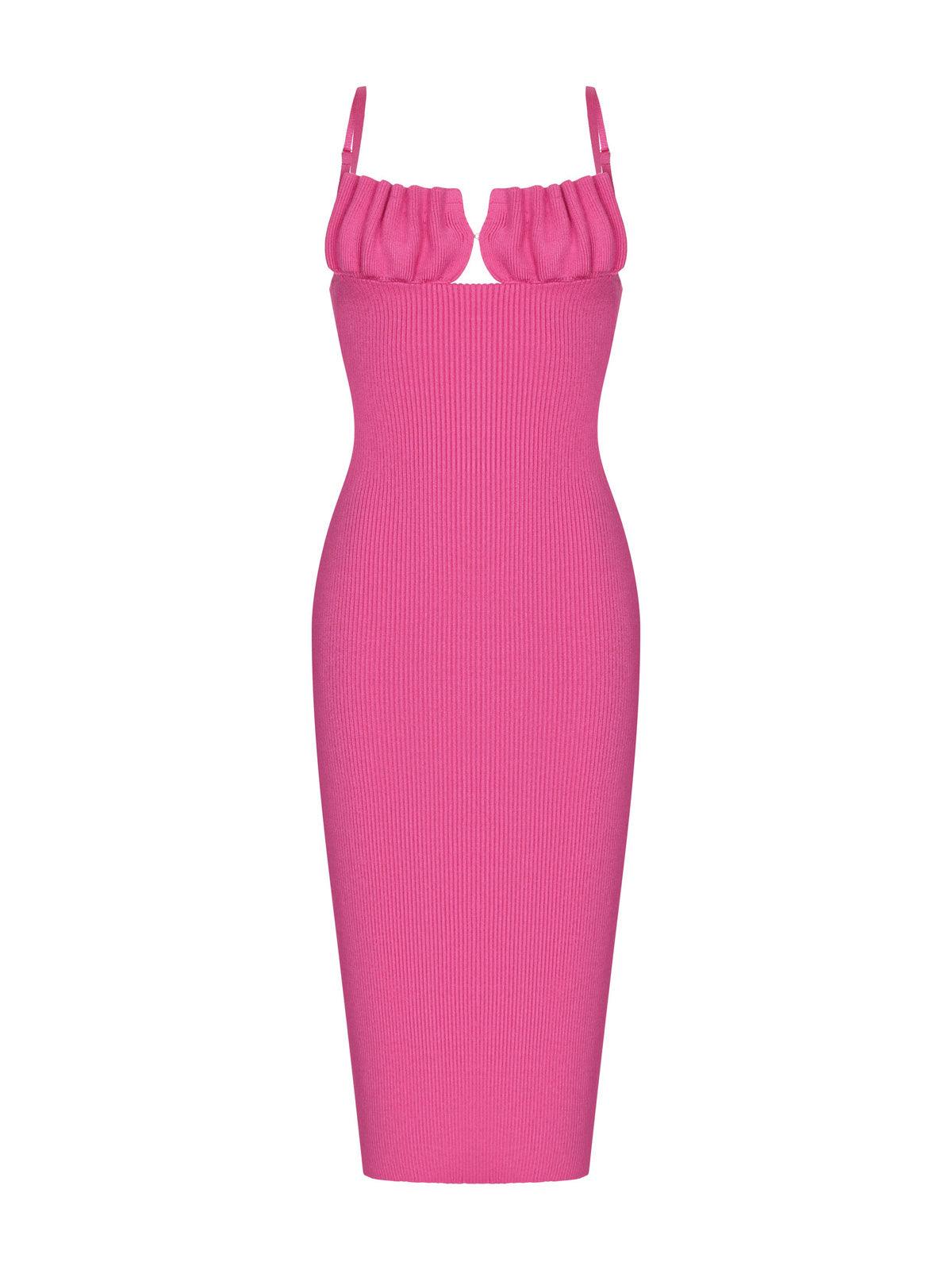 Eabha Spaghetti Cutout Midi Dress in pink featuring a classic square neckline and stylish back cutout.