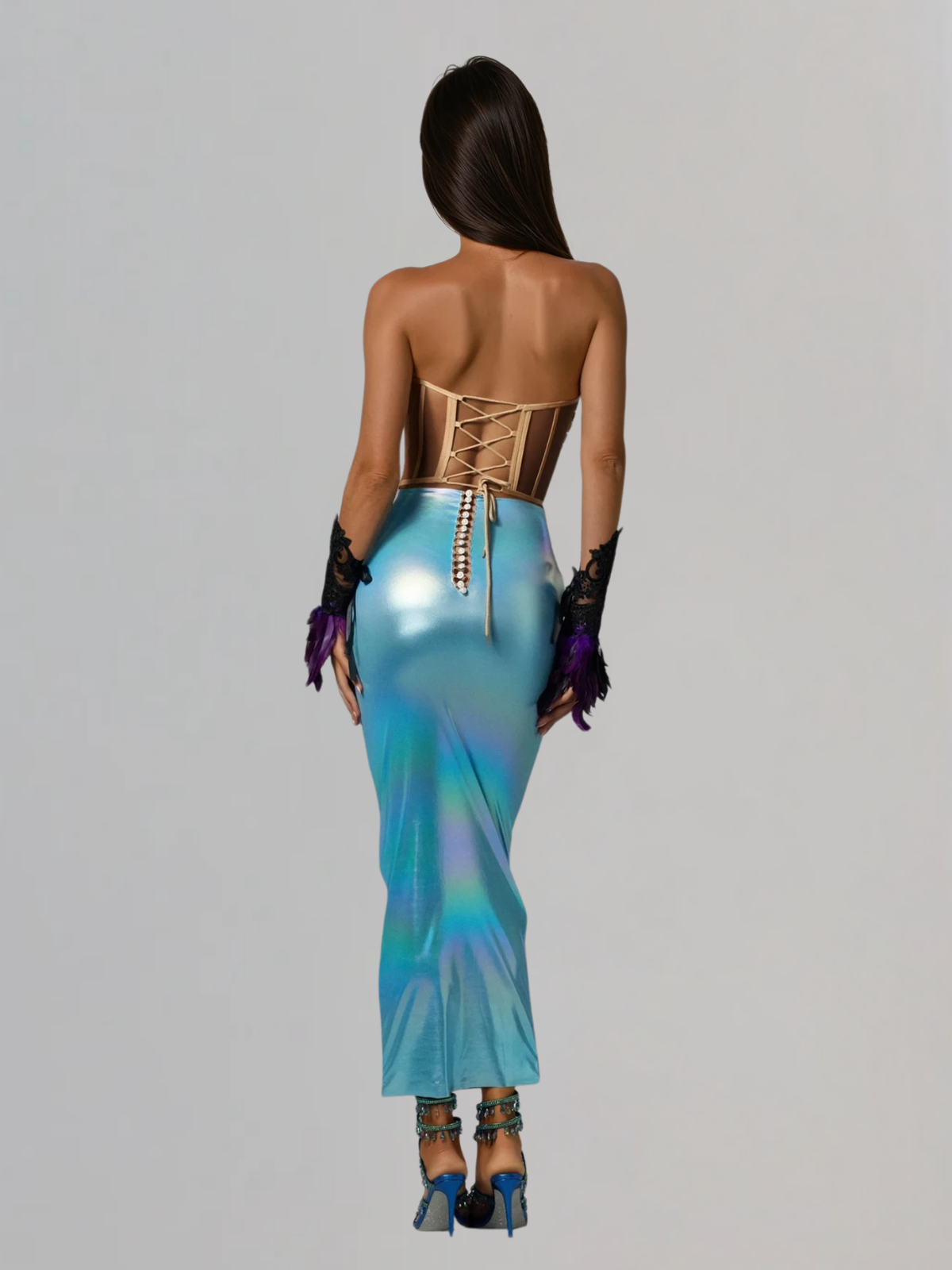 Eadward Strapless Metallic Midi Dress In Blue