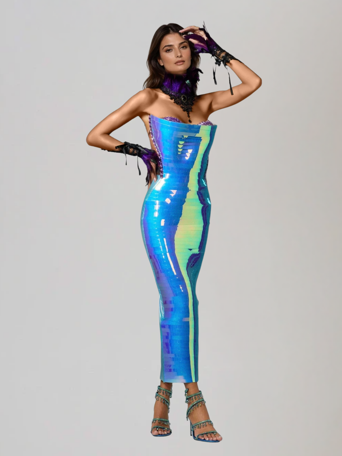 Eadward Strapless Metallic Midi Dress In Blue