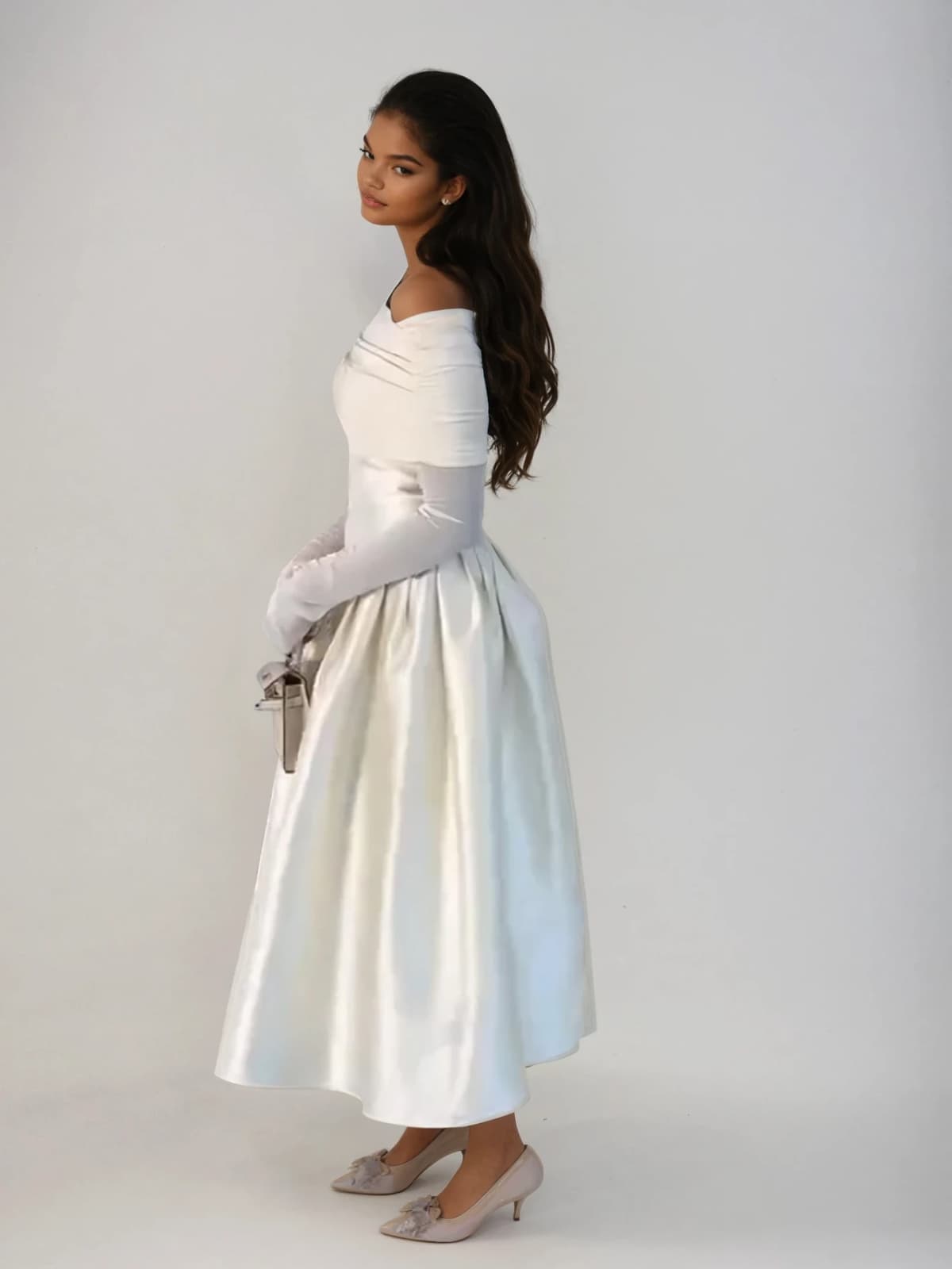 Echodar Off Shoulder Satin Midi Dress