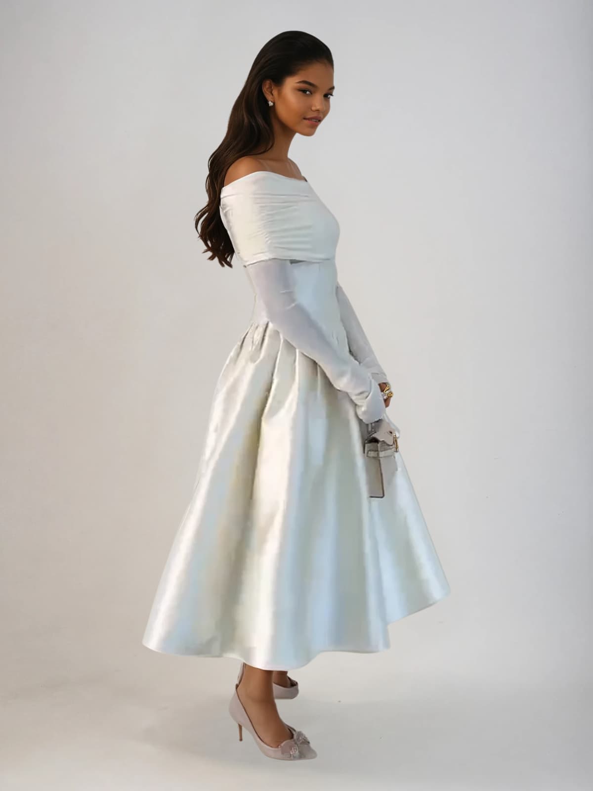 Echodar Off Shoulder Satin Midi Dress