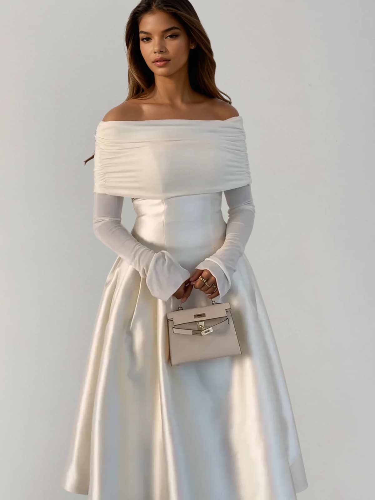 Echodar Off Shoulder Satin Midi Dress
