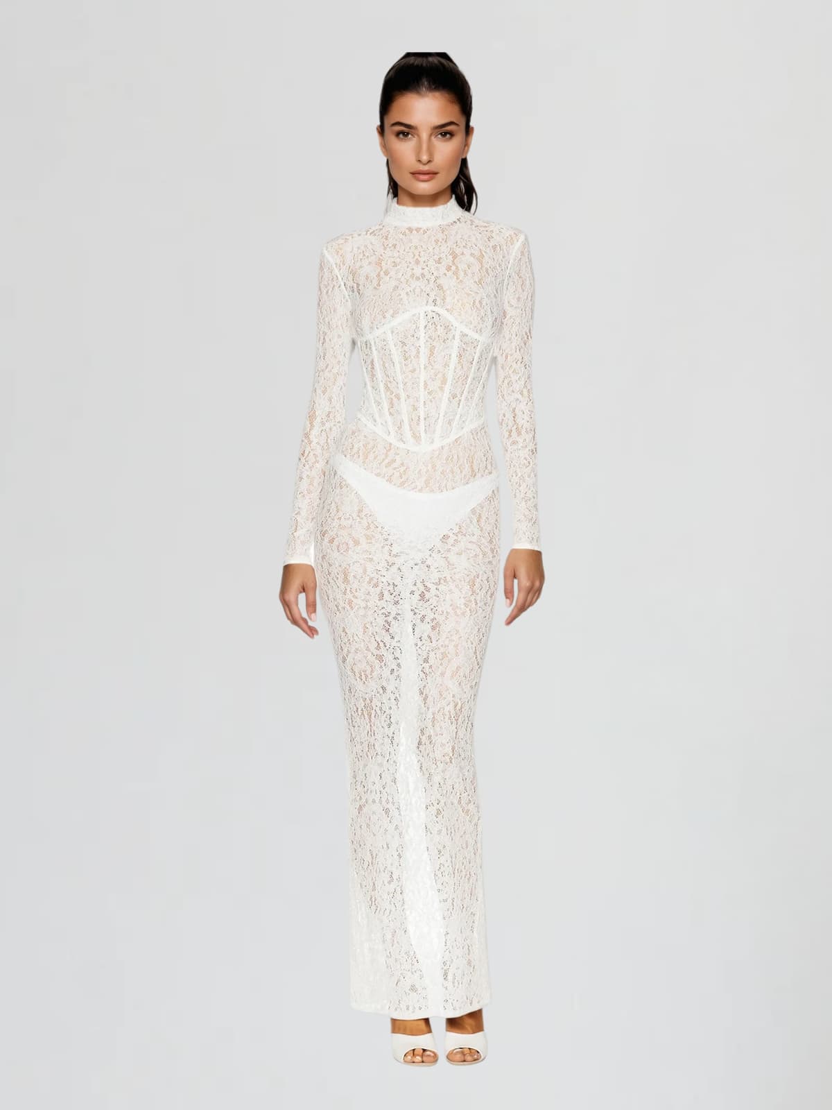 Ecodar Cutout Lace Floral Split Maxi Dress