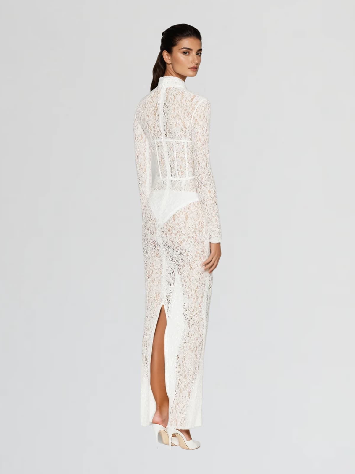 Ecodar Cutout Lace Floral Split Maxi Dress