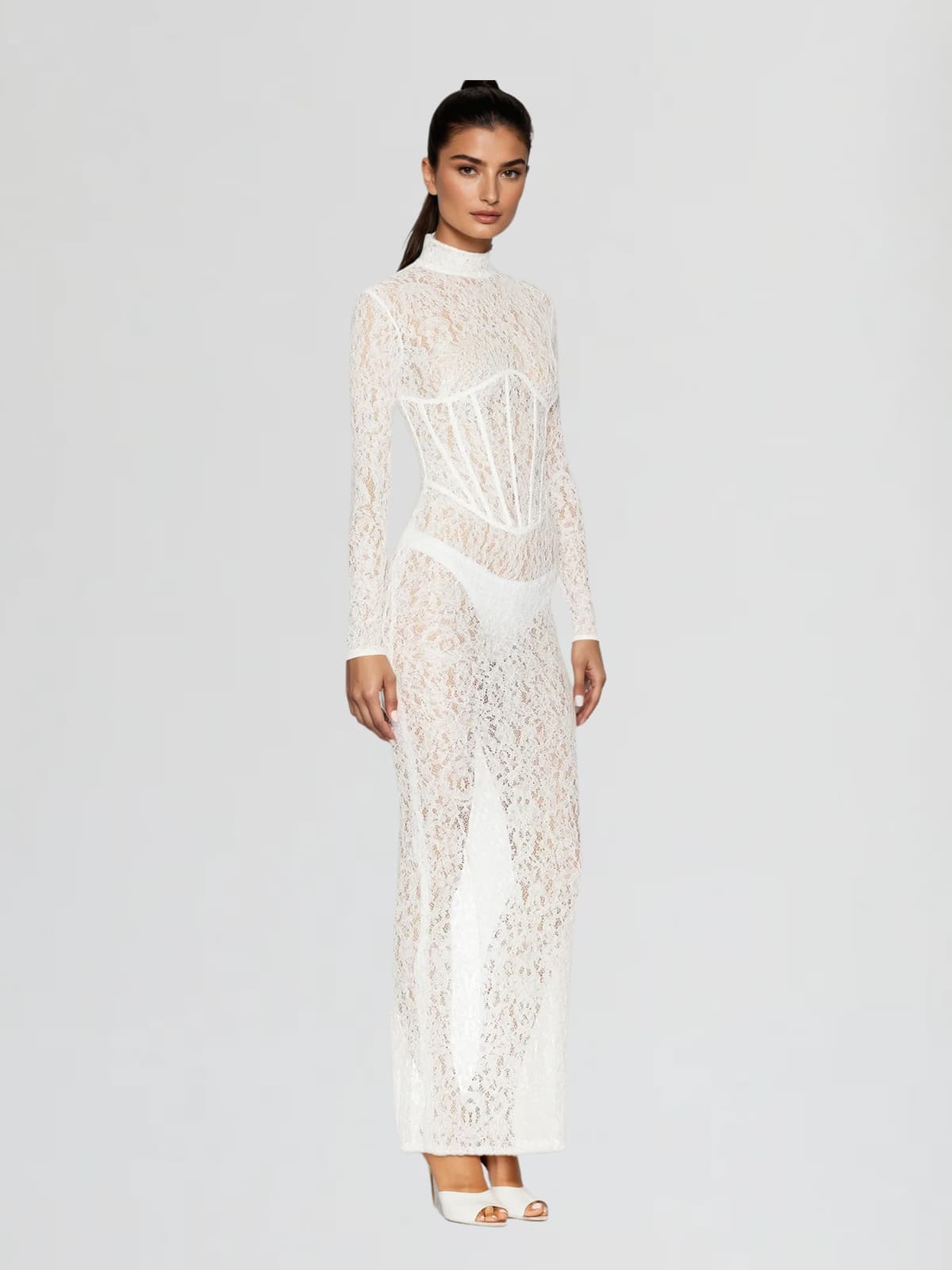 Ecodar Cutout Lace Floral Split Maxi Dress