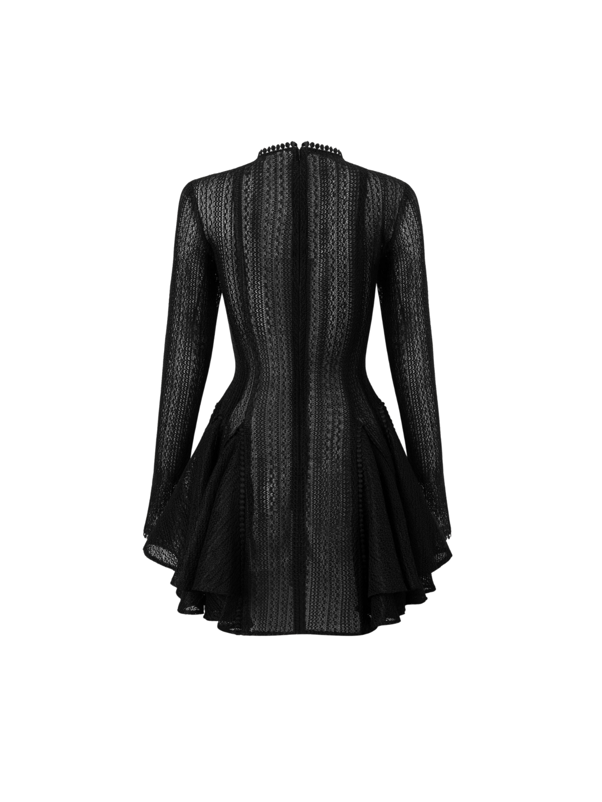 Edyta Long Sleeve Ruffle Mini Dress In Black