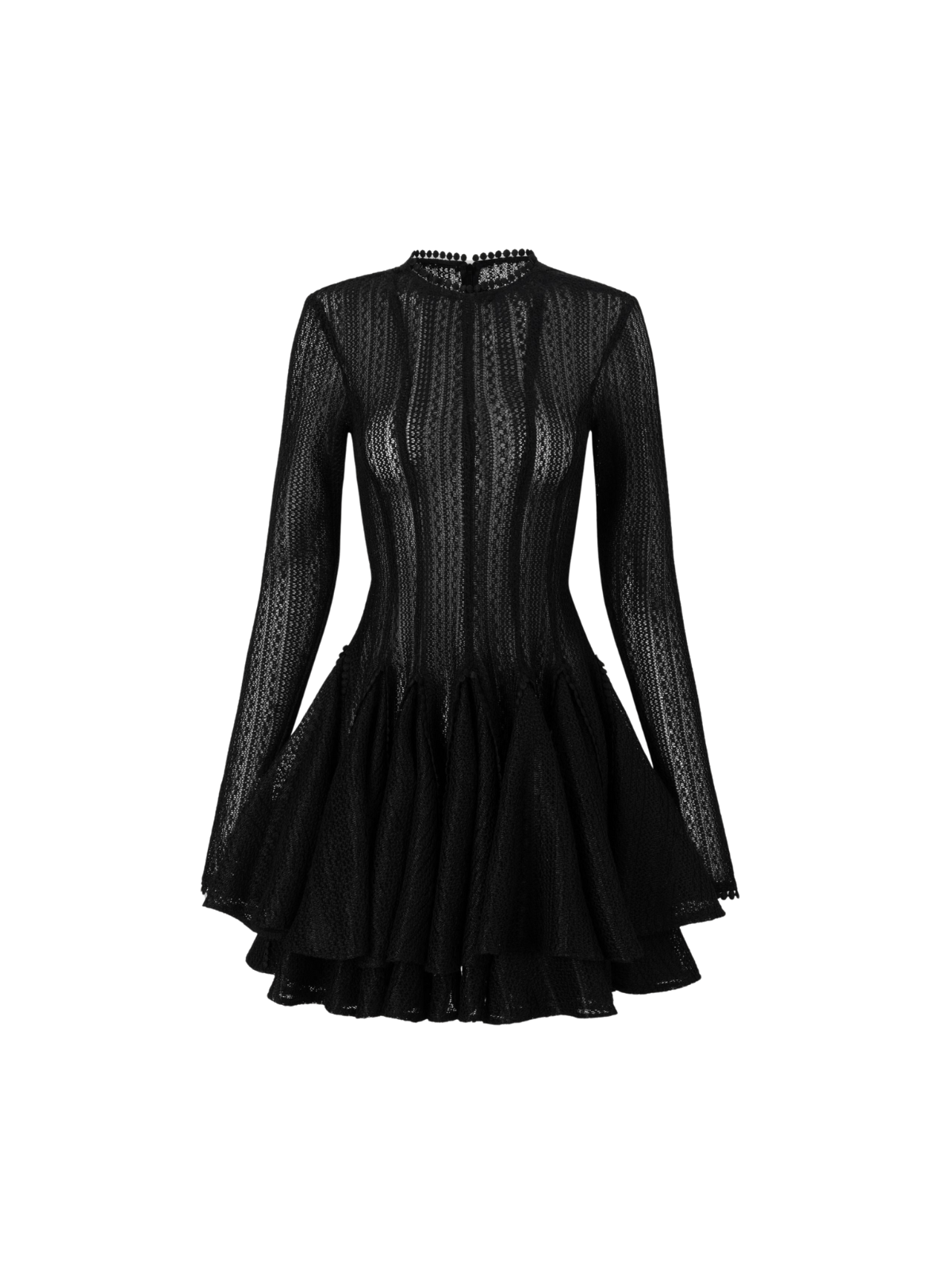 Edyta Long Sleeve Ruffle Mini Dress In Black