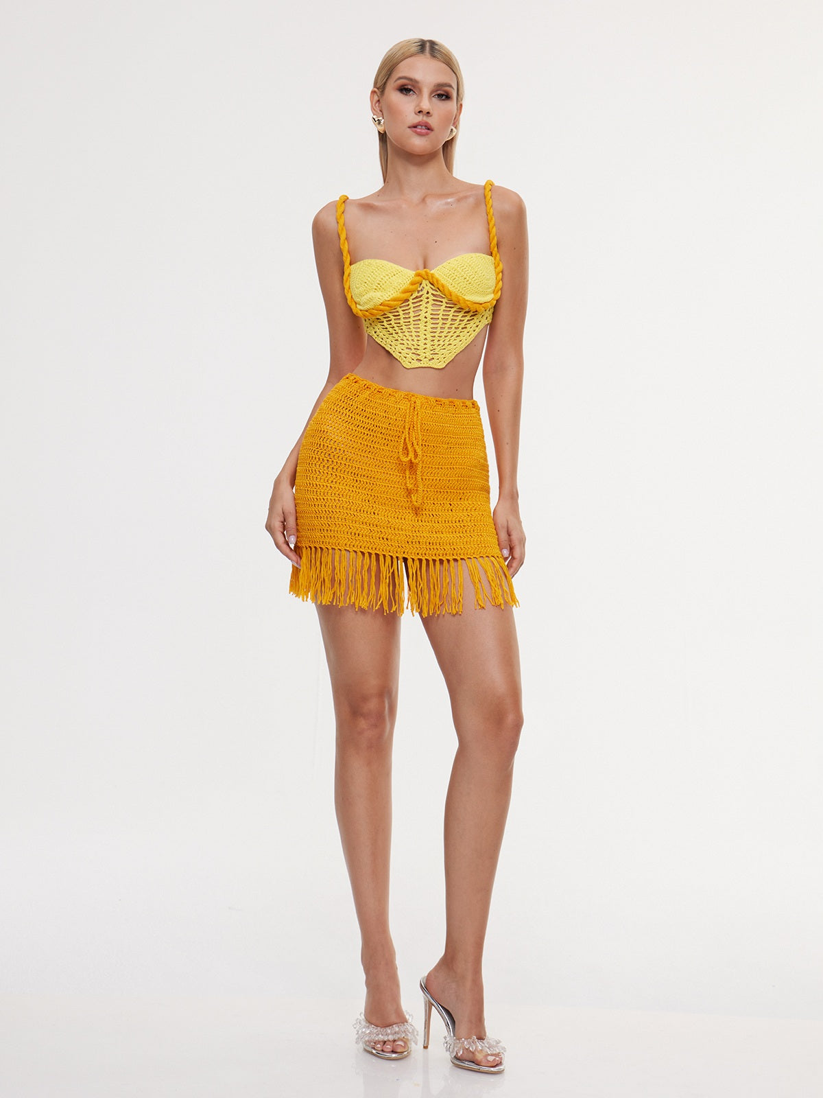 Efluxia Fringe Knitted Cutout Skirt Set