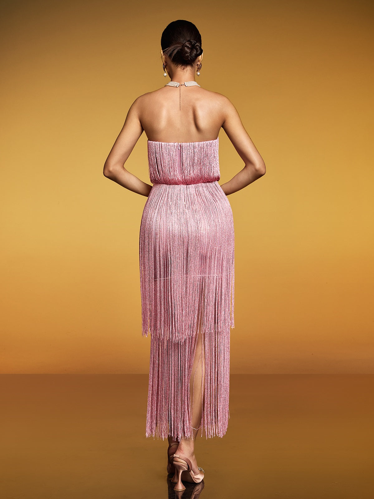 Eidolon Strapless Fringe Sequin Maxi Dress