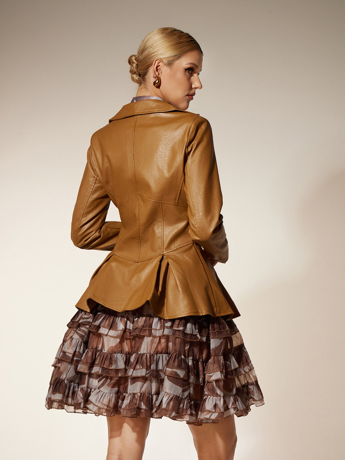 Eivissa Collar Ruffle Leather Jacket