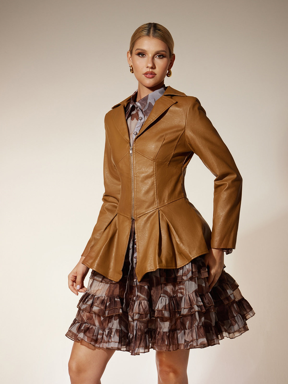 Eivissa Collar Ruffle Leather Jacket