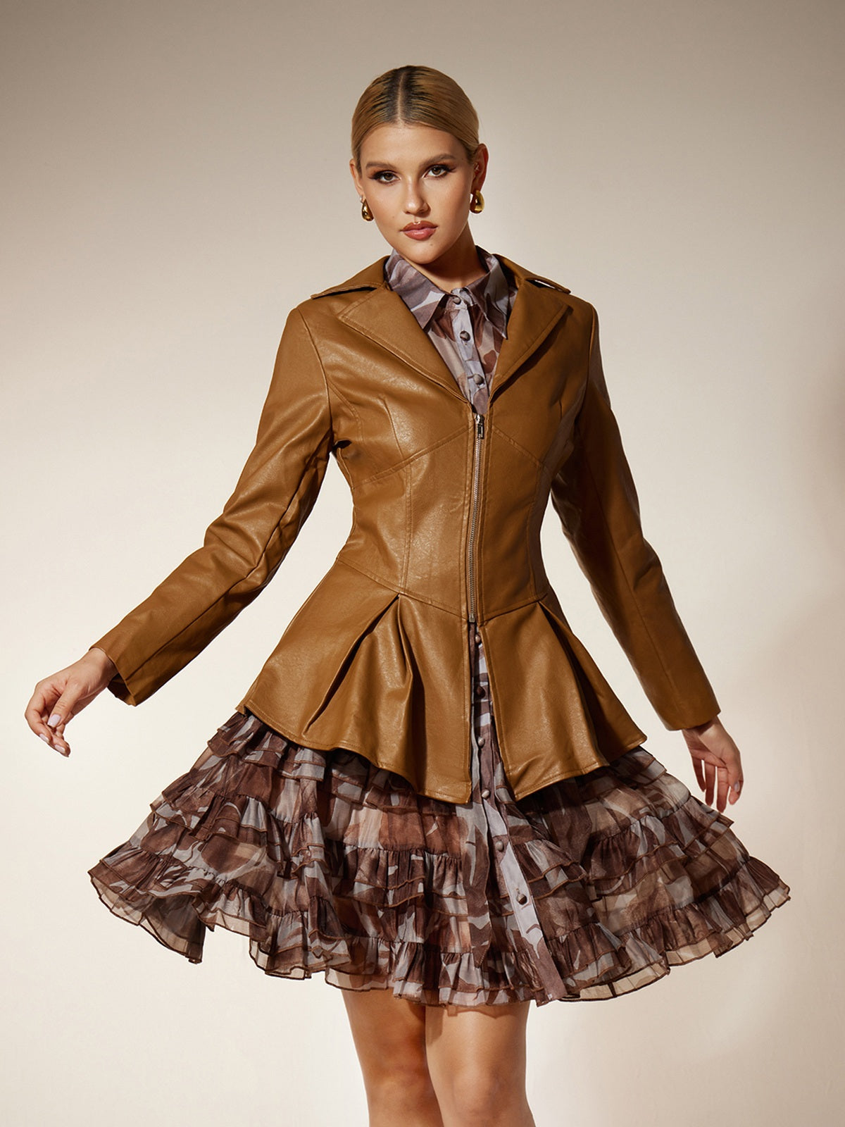 Eivissa Collar Ruffle Leather Jacket