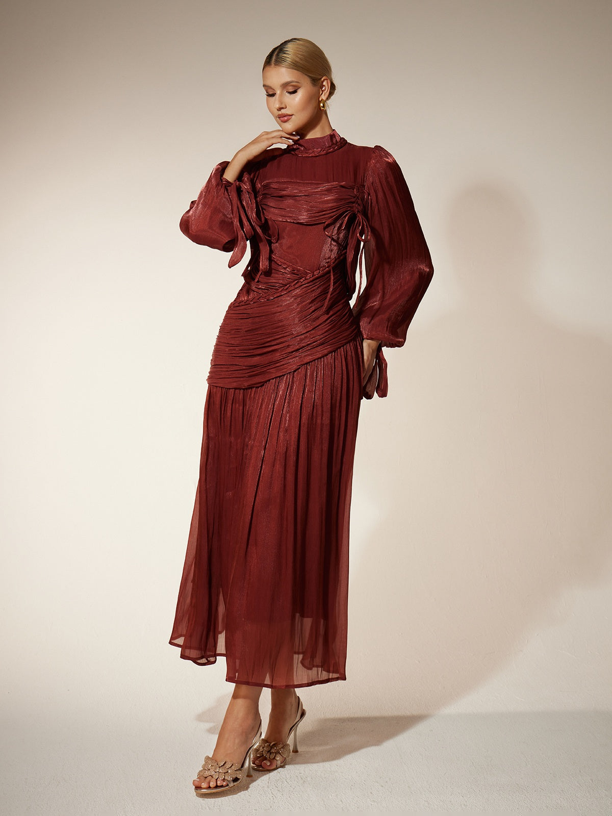 Eivor Puff Sleeve Pleated Maxi Dress