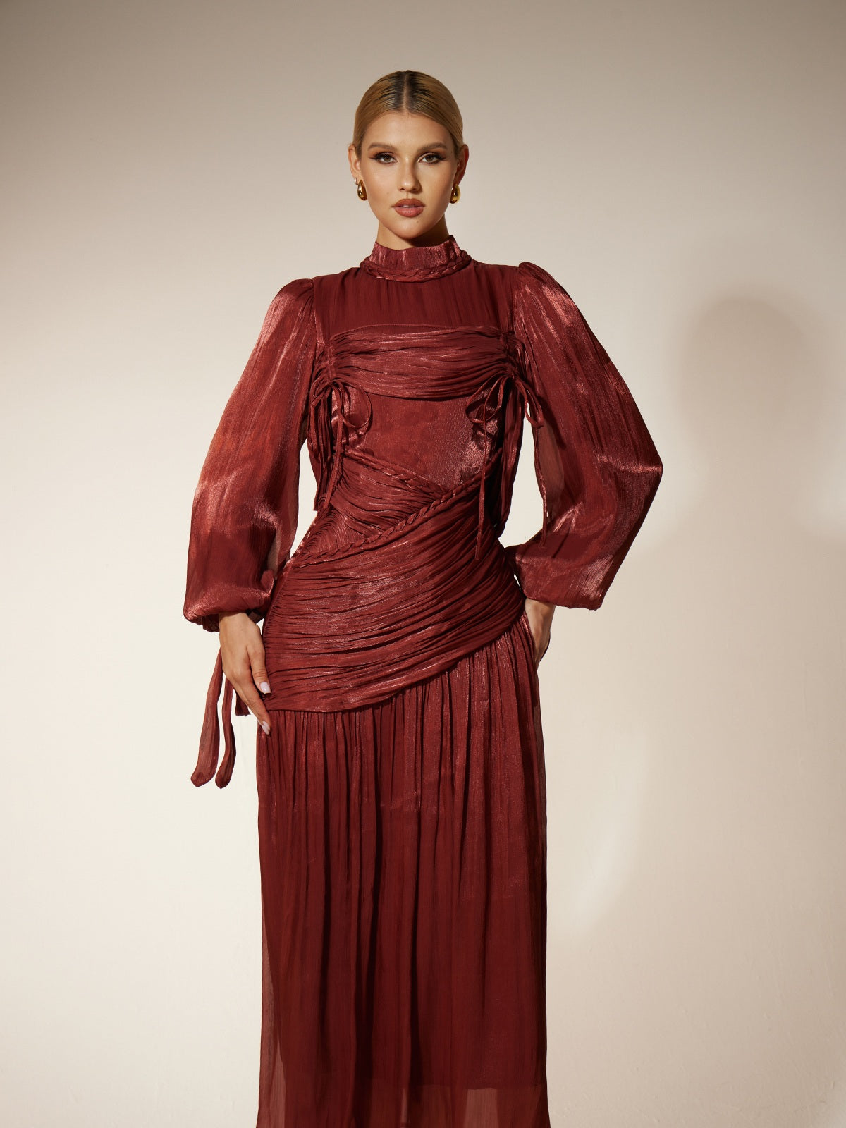 Eivor Puff Sleeve Pleated Maxi Dress