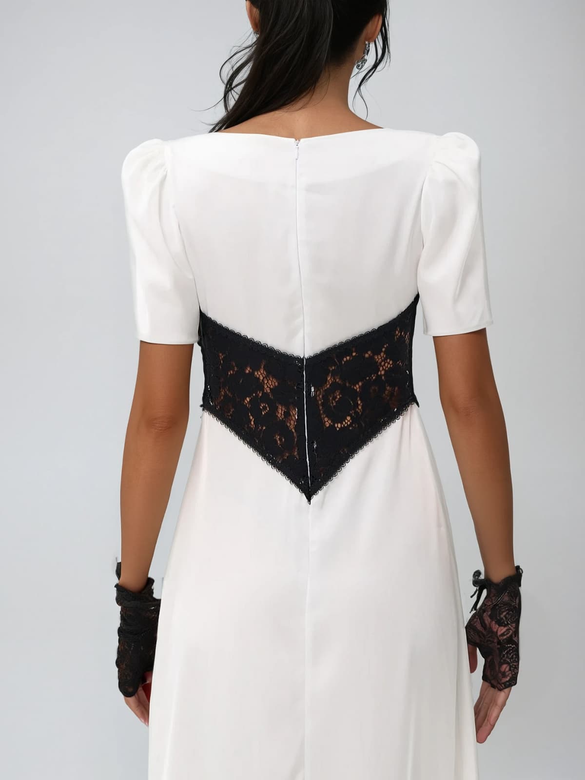 Eldritha V Neck Lace Satin Maxi Dress
