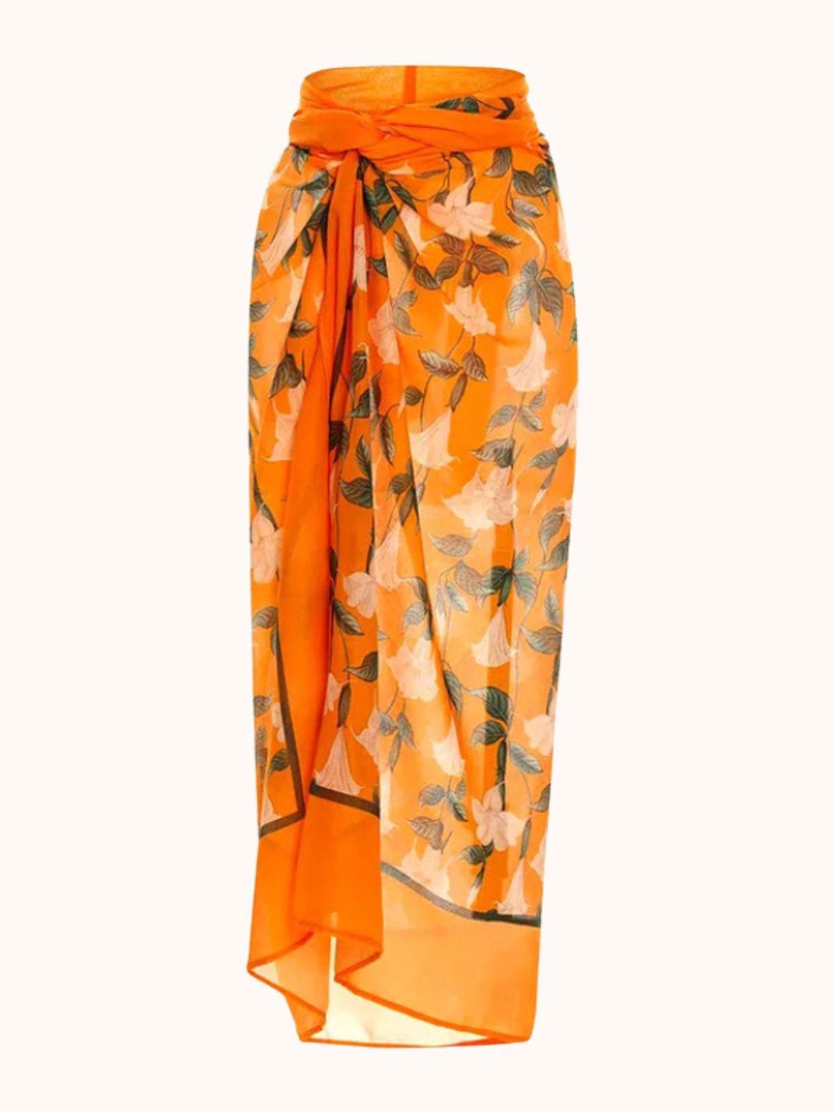 Eleven Halterneck Two Piece Swimwear Set in vibrant orange with 3D flower details, perfect for summer beach fashion.