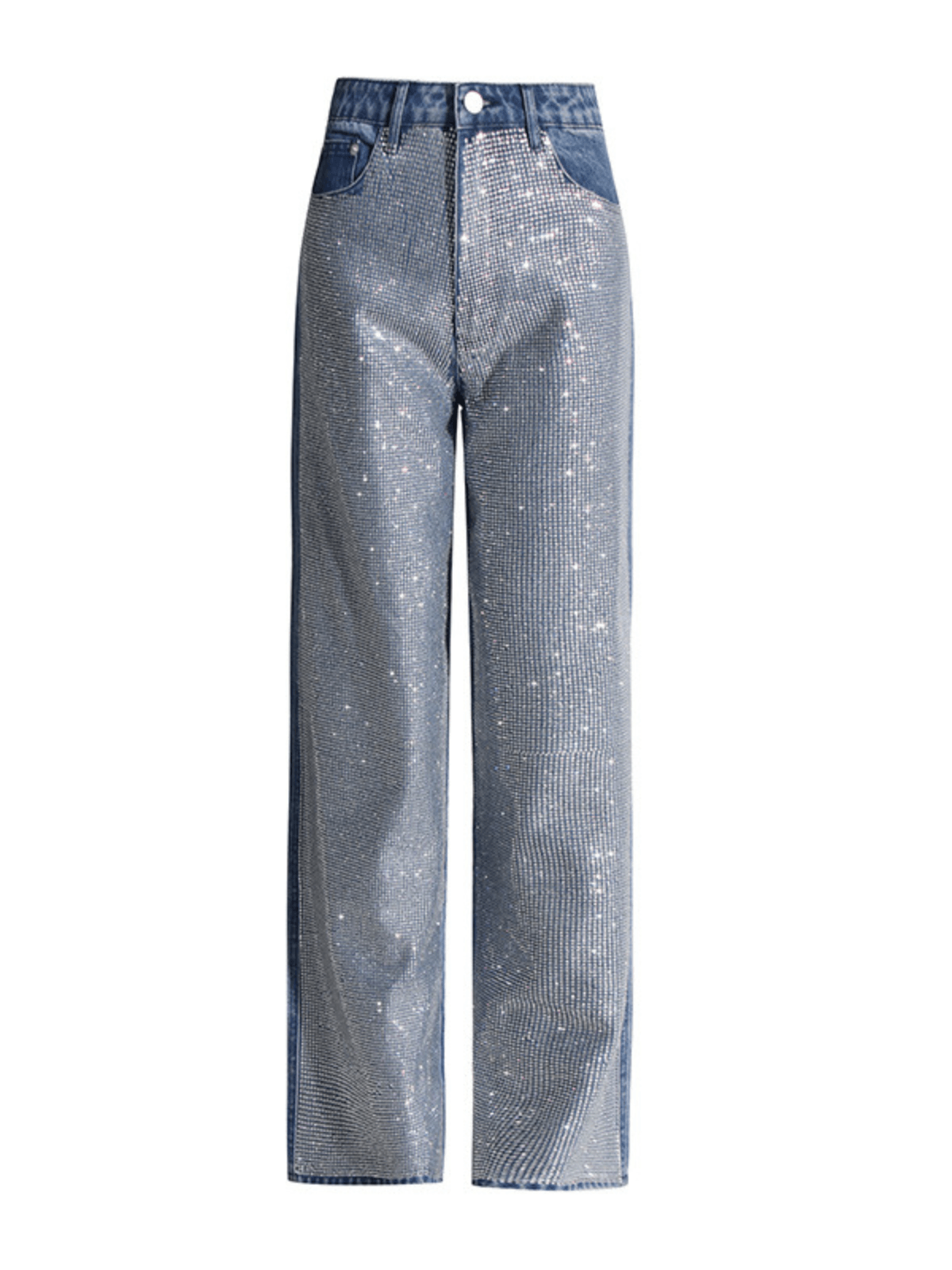 Elon Rhinestone Denim Pants in blue featuring stunning rhinestone details and a unique design for stylish comfort.