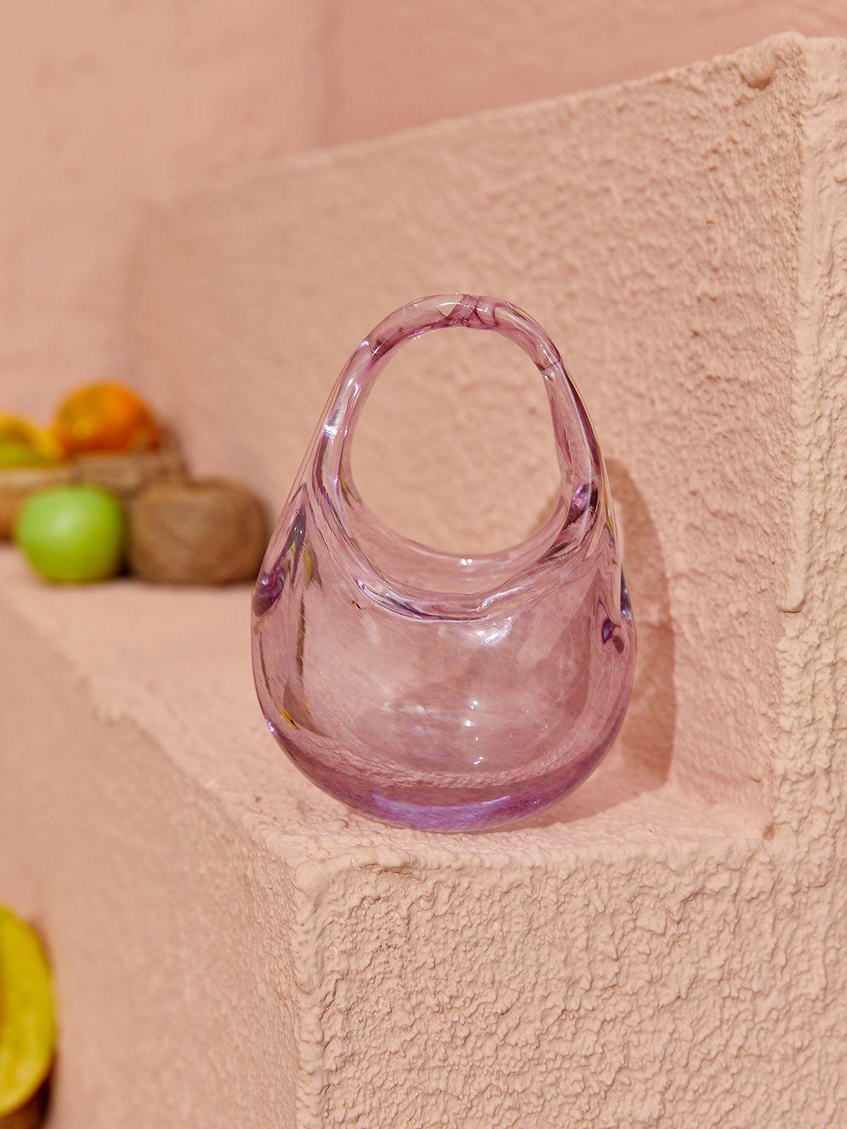 Close-up view of the Elvira Pink Glass Bag, highlighting its elegant design and quality craftsmanship, ideal for stylish women.