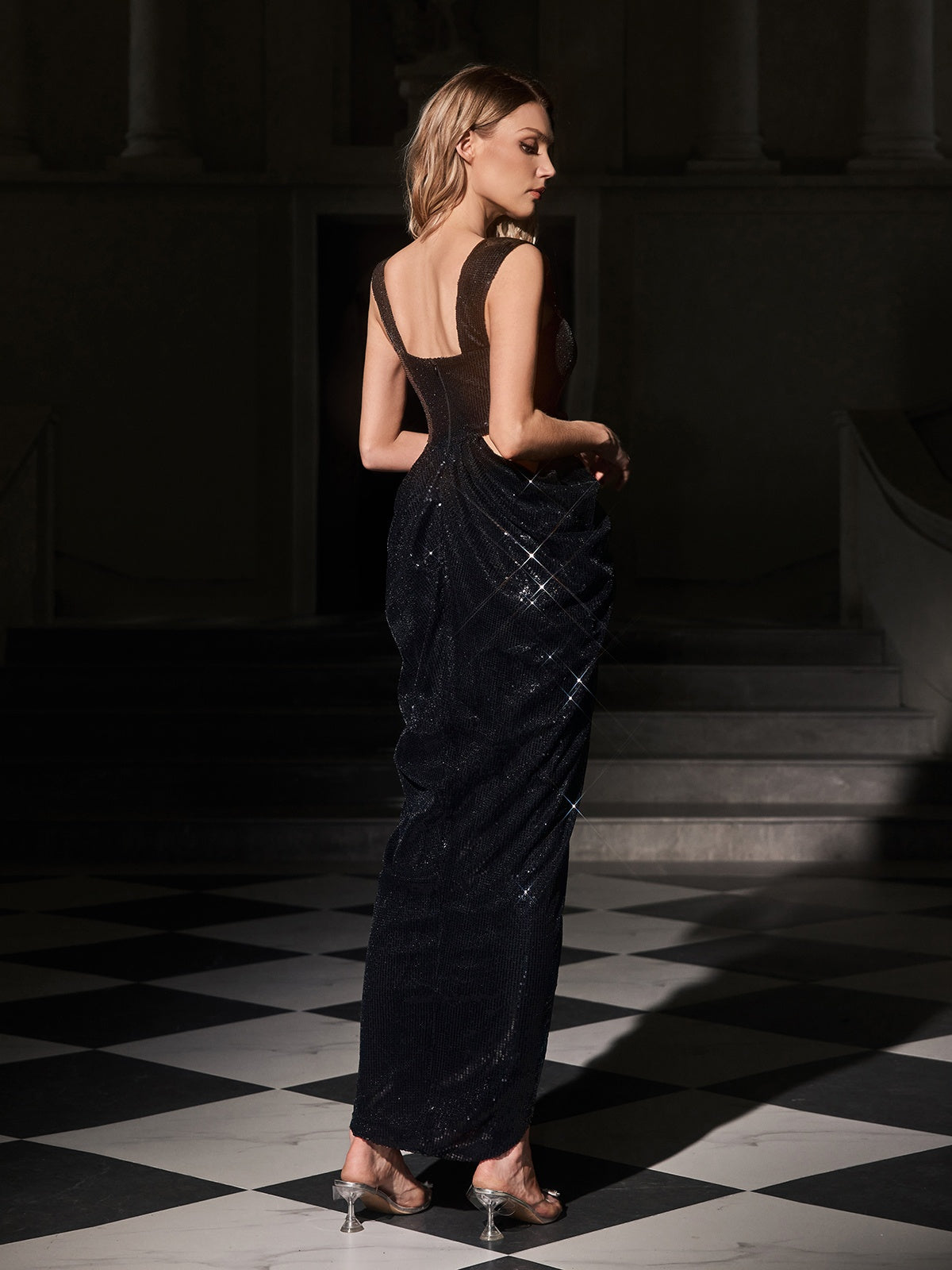 Elythar Flower Sequin Split Maxi Dress