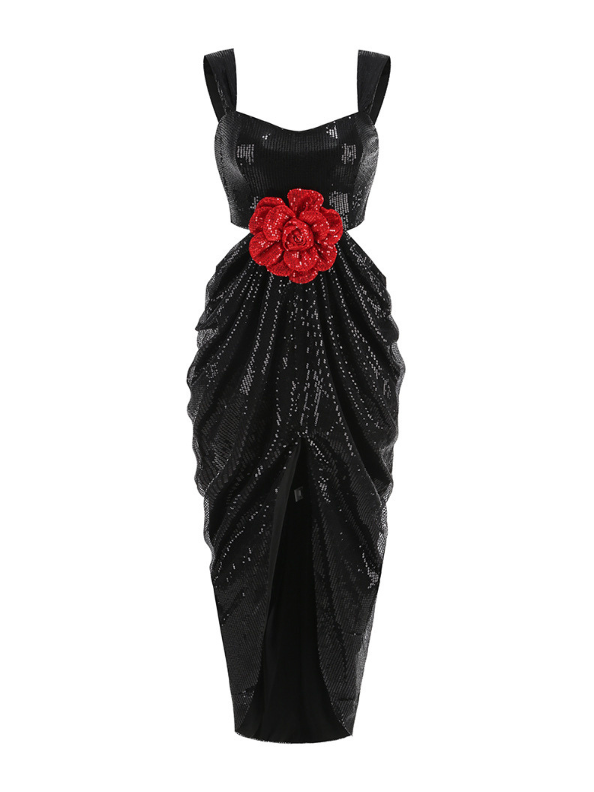 Elythar Flower Sequin Split Maxi Dress
