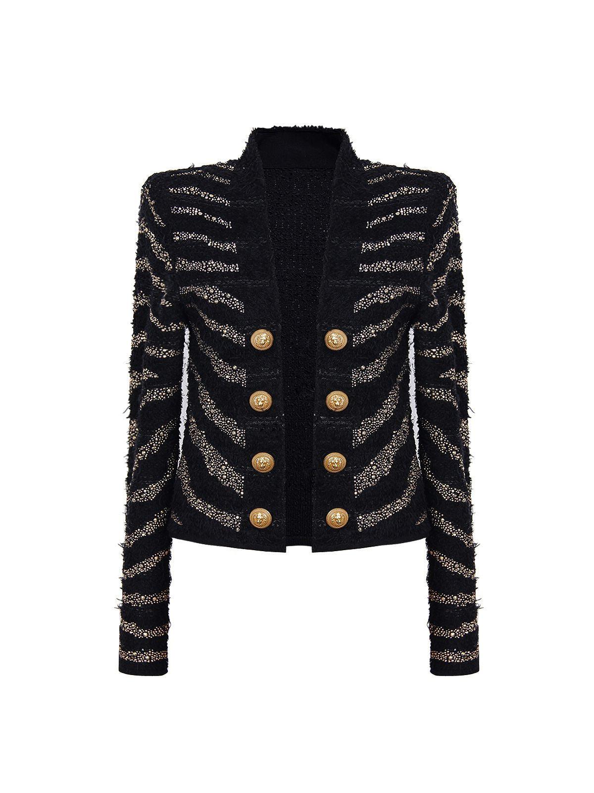 Enola Button Knitted Blazer in black, showcasing sophisticated style with button detailing and breathable fabric for winter comfort.