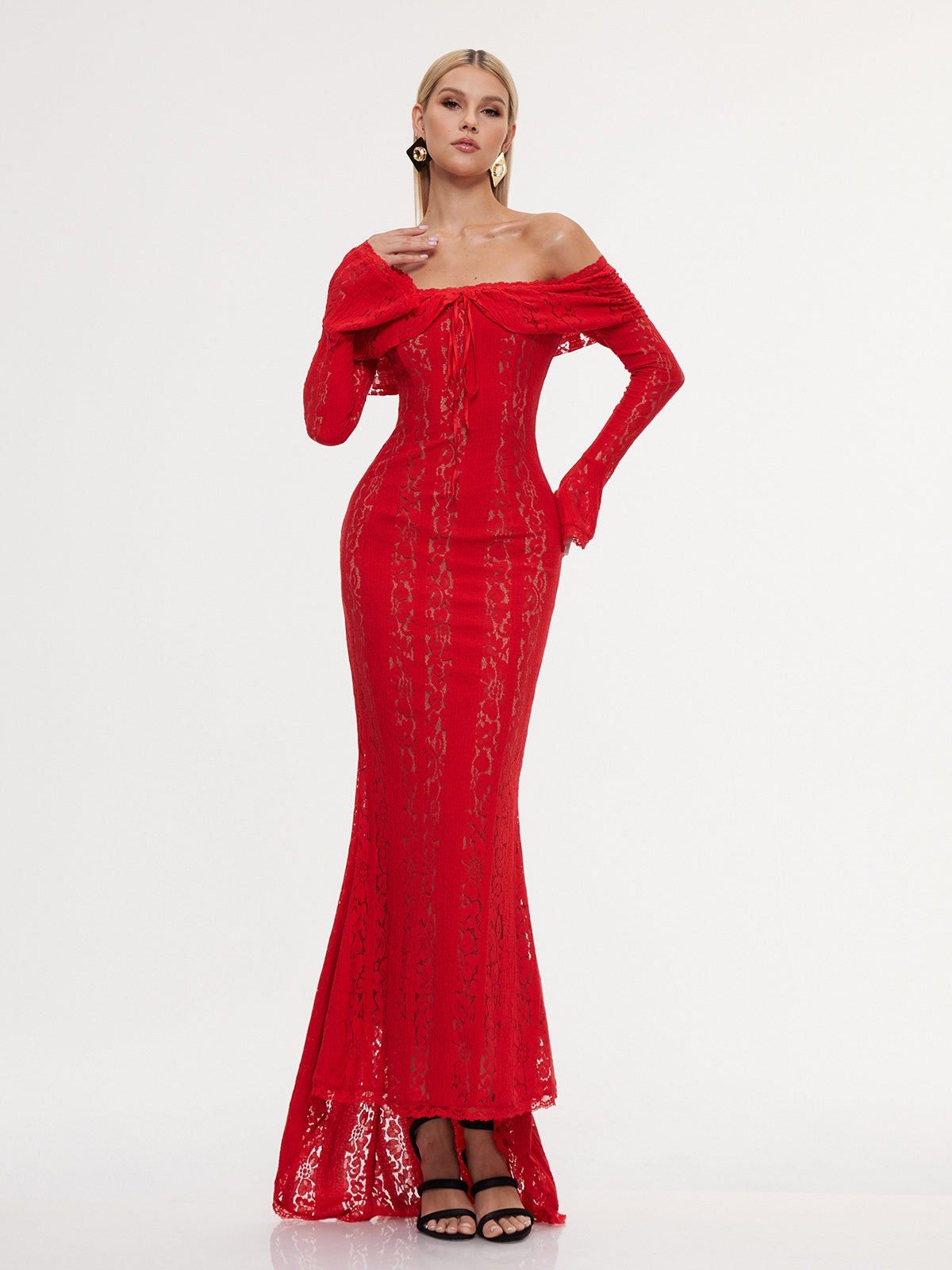 Entropia Off Shoulder Lace Maxi Dress