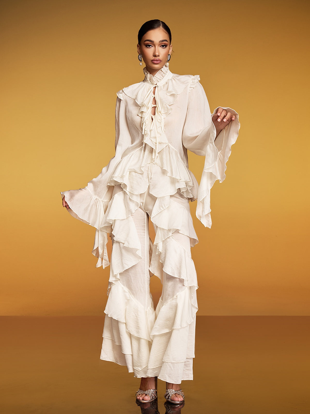 Enygram Tie Up Ruffle Pants Set