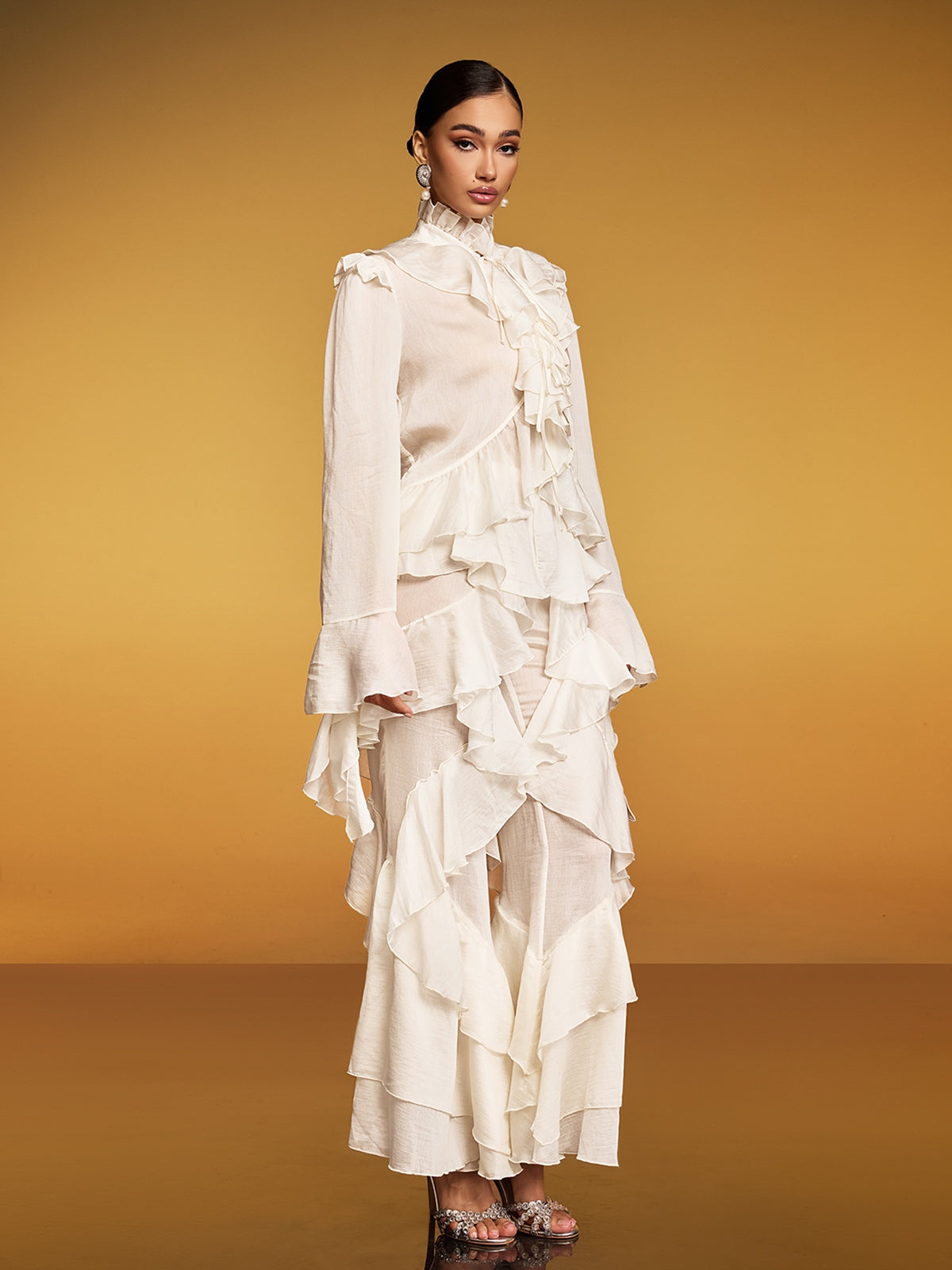 Enygram Tie Up Ruffle Pants Set