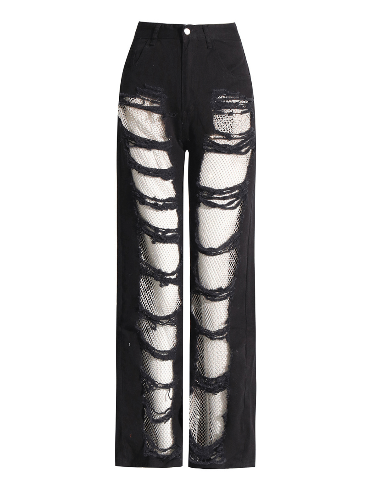 Ephraim Diamond Mesh Denim Pants in black, featuring rhinestone embellishments and comfortable fit for stylish bottoms.